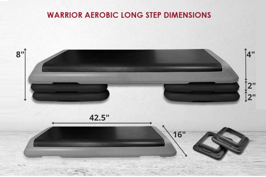 Warrior Aerobic Long Step Platform - Adjustable Fitness Stepper for Home Workouts, Cardio & Strength Training - Ideal for Step Aerobics, HIIT & Leg Exercises