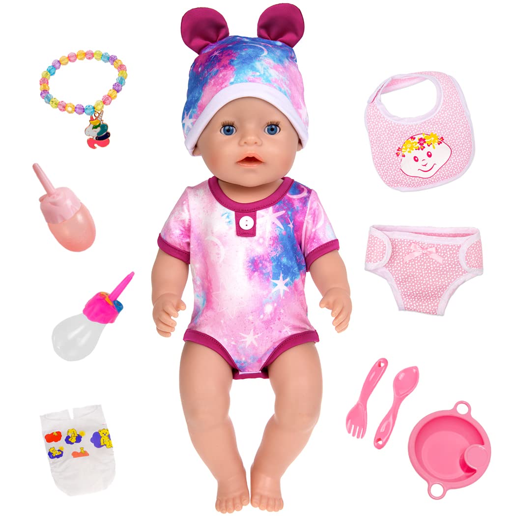 Ebuddy Baby Doll Clothes Set - Cute Mouse Bodysuits & Feeding Accessories for 14-18 Inch Newborn Dolls | Perfect for Role Play, Gift Giving & Pretend Parenting