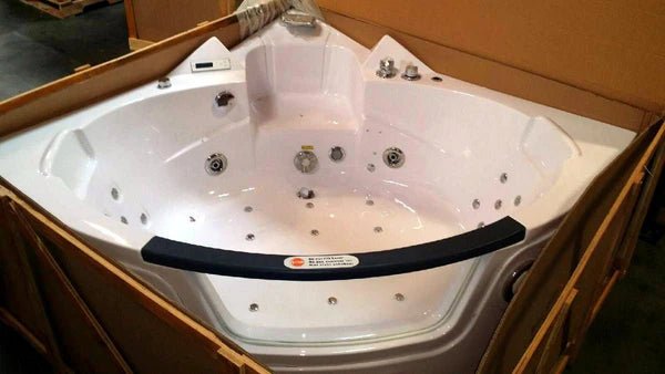 2-Person Corner Whirlpool Bathtub with Hydrotherapy Jets, LED Mood Lighting & Built-in Heater - Perfect for Couples Relaxation & Spa Experience at Home