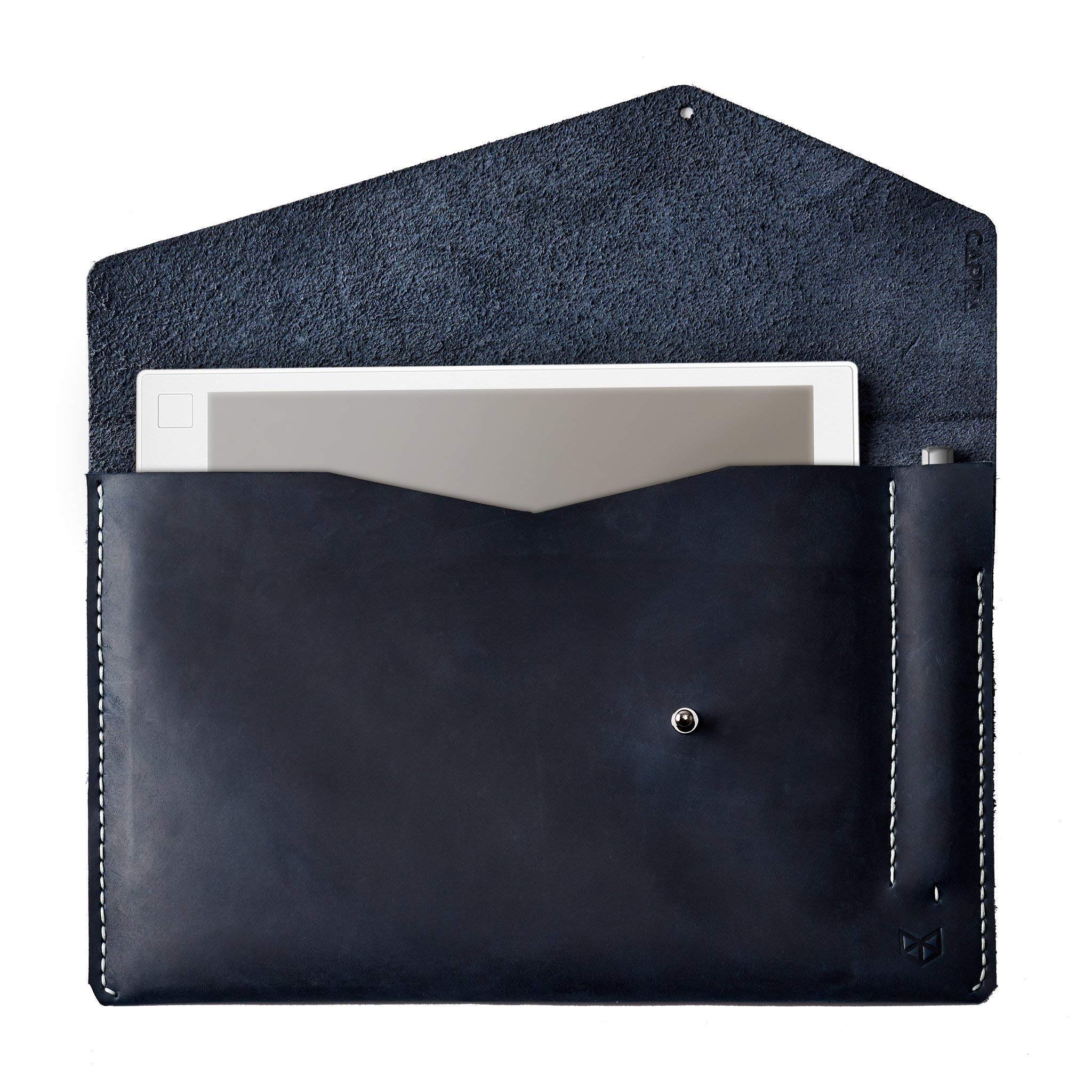 Premium reMarkable 2 Tablet Case - Blue Genuine Leather E-Reader Folio Cover with Marker Holder | Handmade Protective Sleeve for Digital Paper | Perfect Gift for Men | Office, Travel & Note-Taking Essential