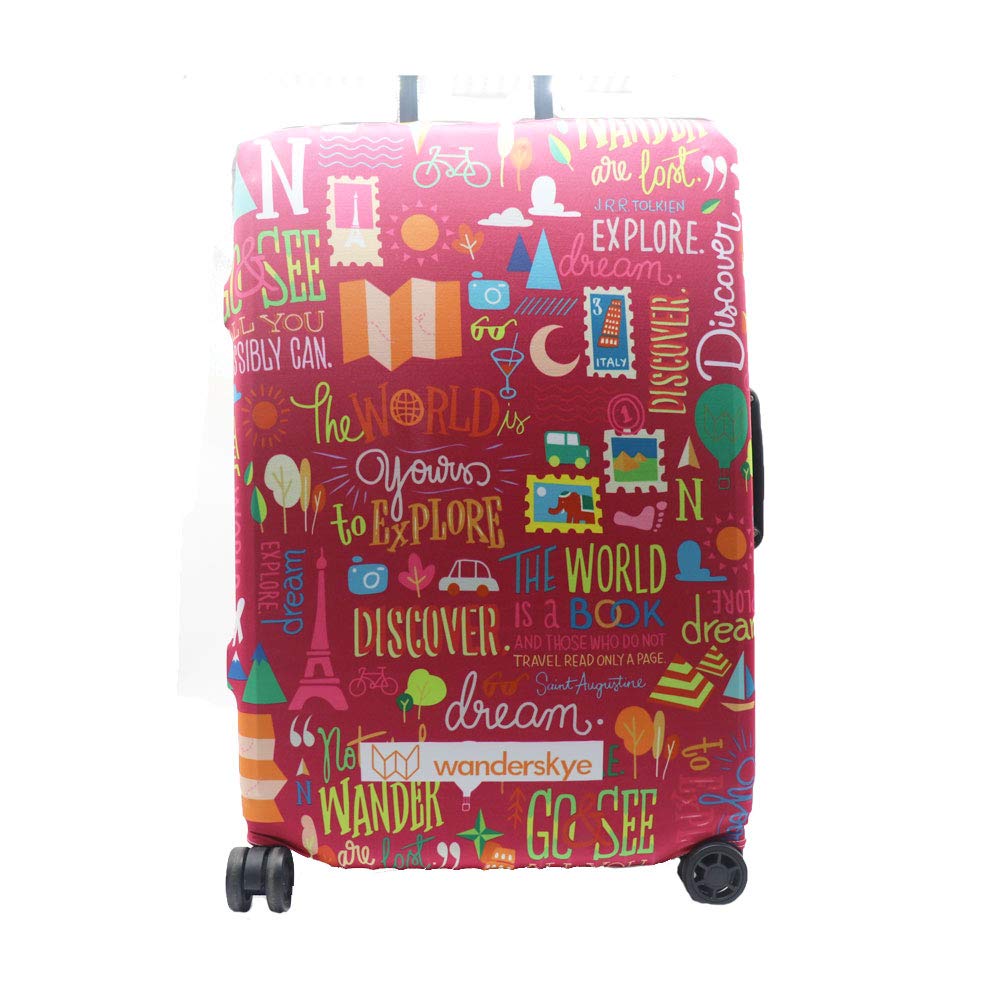 Elastic Travel Luggage Cover - Waterproof Suitcase Protective Case with Red Graffiti Design - Fits Most Medium Size Bags (18-24 inch) - Perfect for Airplane, Train & Bus Travel