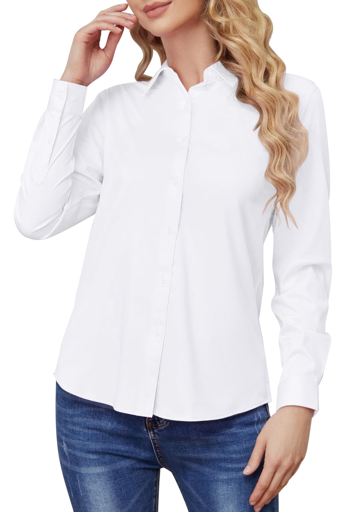 Wrinkle-Free Women's Button Down Shirts - Long Sleeve Stretch Business Blouse for Office & Formal Work | Perfect for Professional Meetings, Interviews & Corporate Events