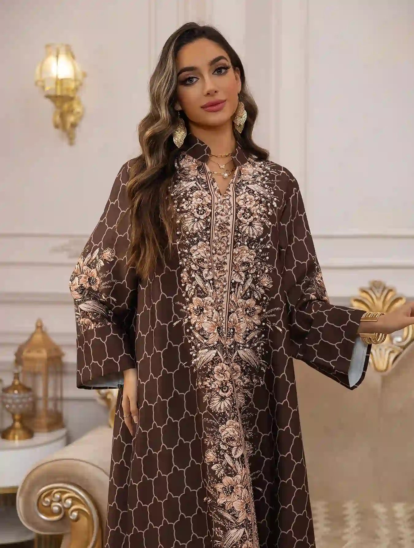 Elegant Hotfix Rhinestone Caftan Dress for Women - Beaded Eid Party Wear, Wedding Guest Outfit, Summer Beach Cover Up, Boho Maxi Dress #25446