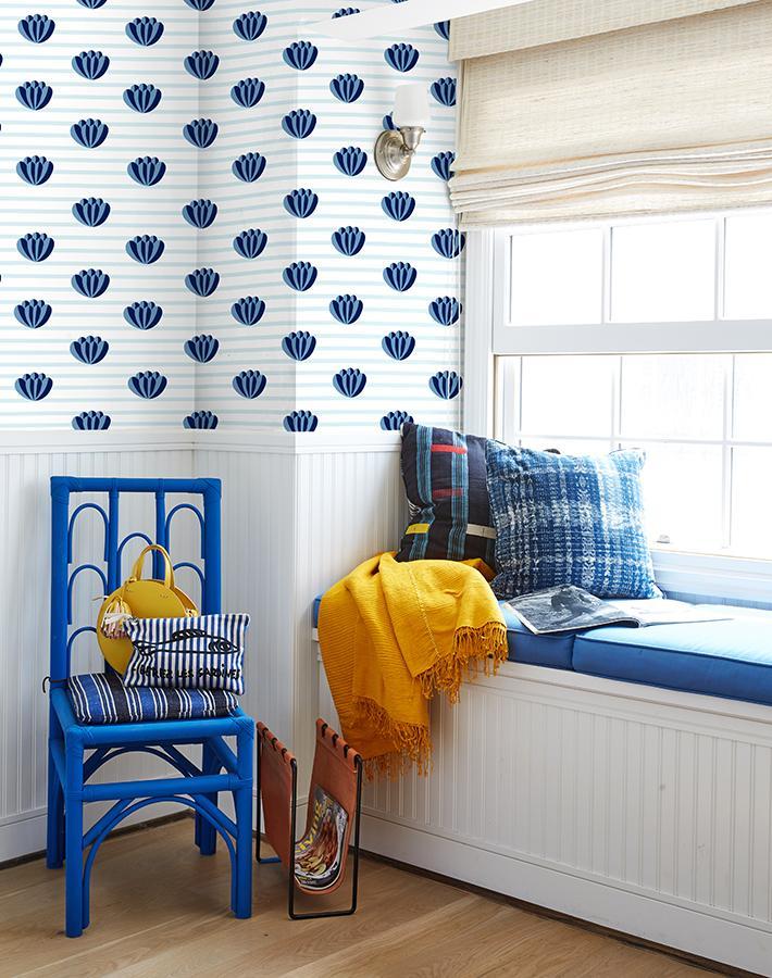 Clare V. 'Lotus Stripe' Blue Wallpaper - Premium Peel & Stick Wallpaper for Bedroom, Living Room & Nursery Decor