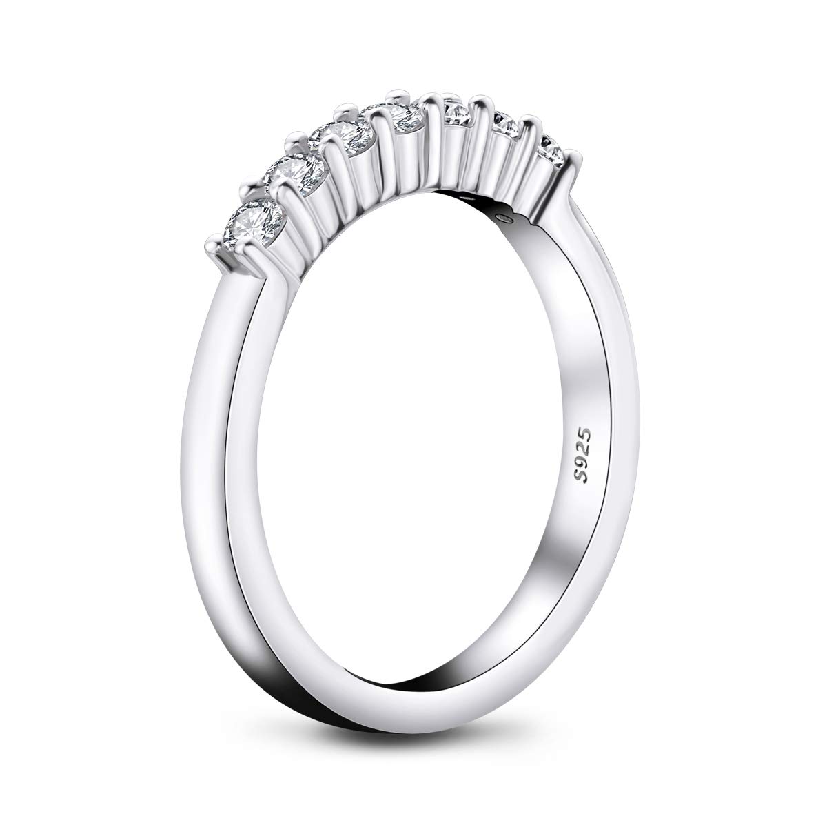 AINUOSHI Platinum Plated Sterling Silver Eternity Wedding Band - Round & Princess Cut Cubic Zirconia Stackable Engagement Ring for Women (Jewelry Box Included) - Perfect for Anniversaries, Proposals & Everyday Elegant Wear