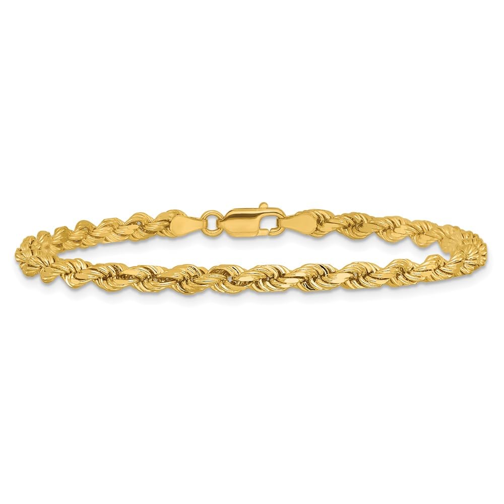 14K Solid Yellow Gold 4mm Rope Chain Anklet for Women - Dainty Summer Beach Foot Jewelry - Perfect for Vacations, Weddings & Everyday Wear
