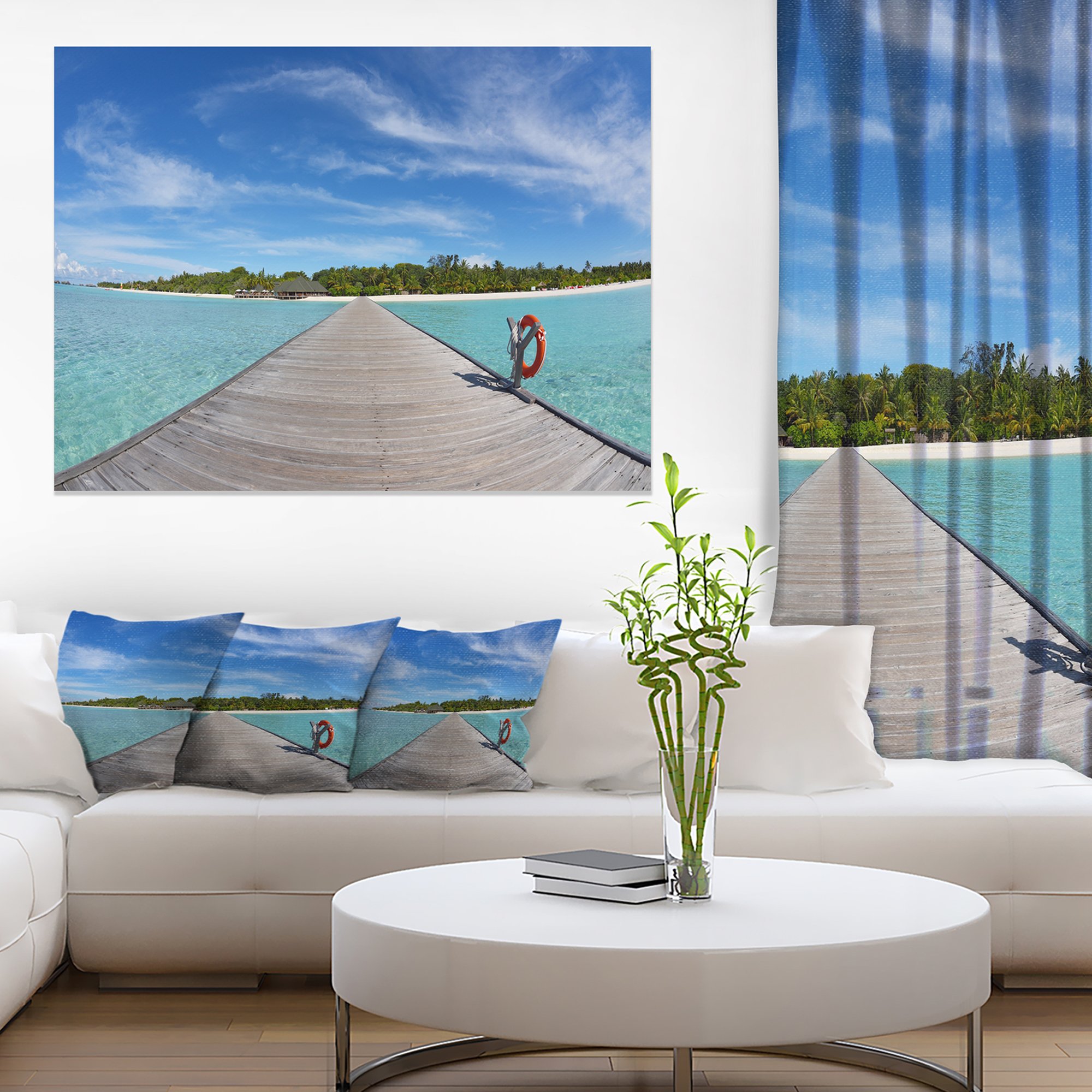Tropical Beach Wooden Pier & Sea Bridge Canvas Wall Art - Coastal Decor for Living Room, Bedroom, or Office