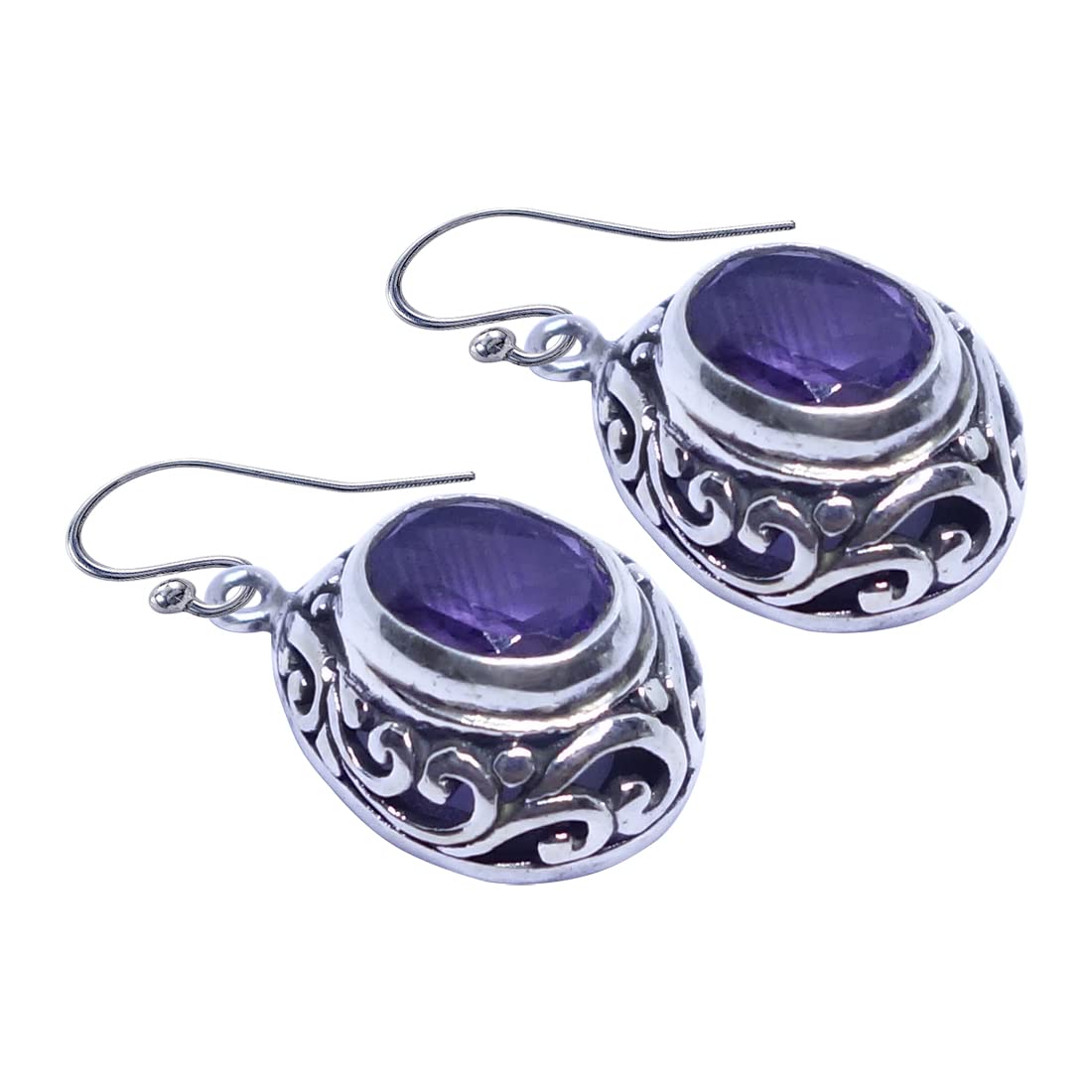Handmade 925 Sterling Silver Purple Amethyst Gemstone Filigree Drop Dangle Earrings for Women | Unique Tribal Fashion Jewelry | Perfect for Boho Chic, Wedding & Special Occasions