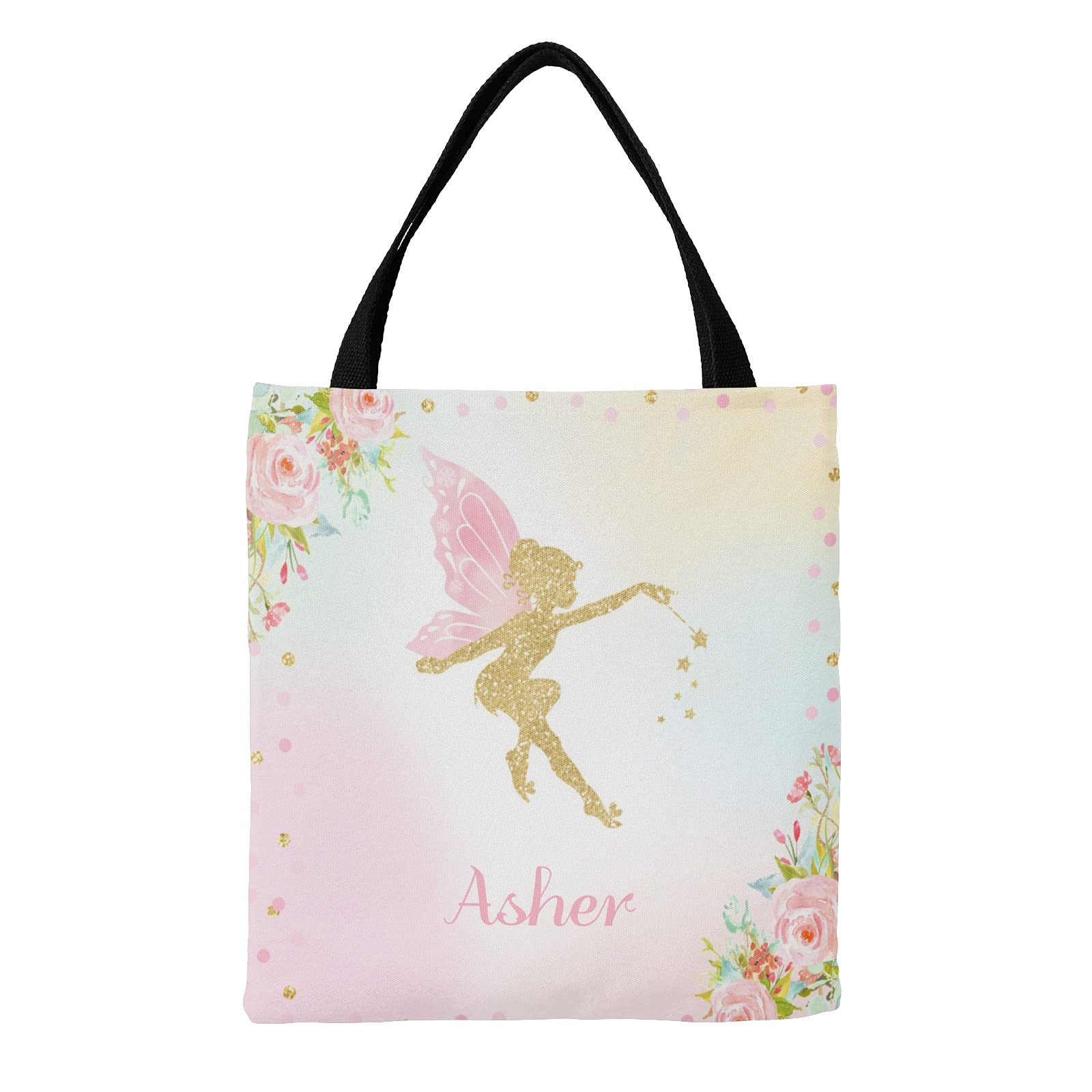 Fairy Flora Pink & Purple Personalized Canvas Tote Bags for Women & Kids - Eco-Friendly Reusable Shopping Bags for Travel, School, Beach & Daily Use - Perfect Gift Idea for Birthdays & Holidays