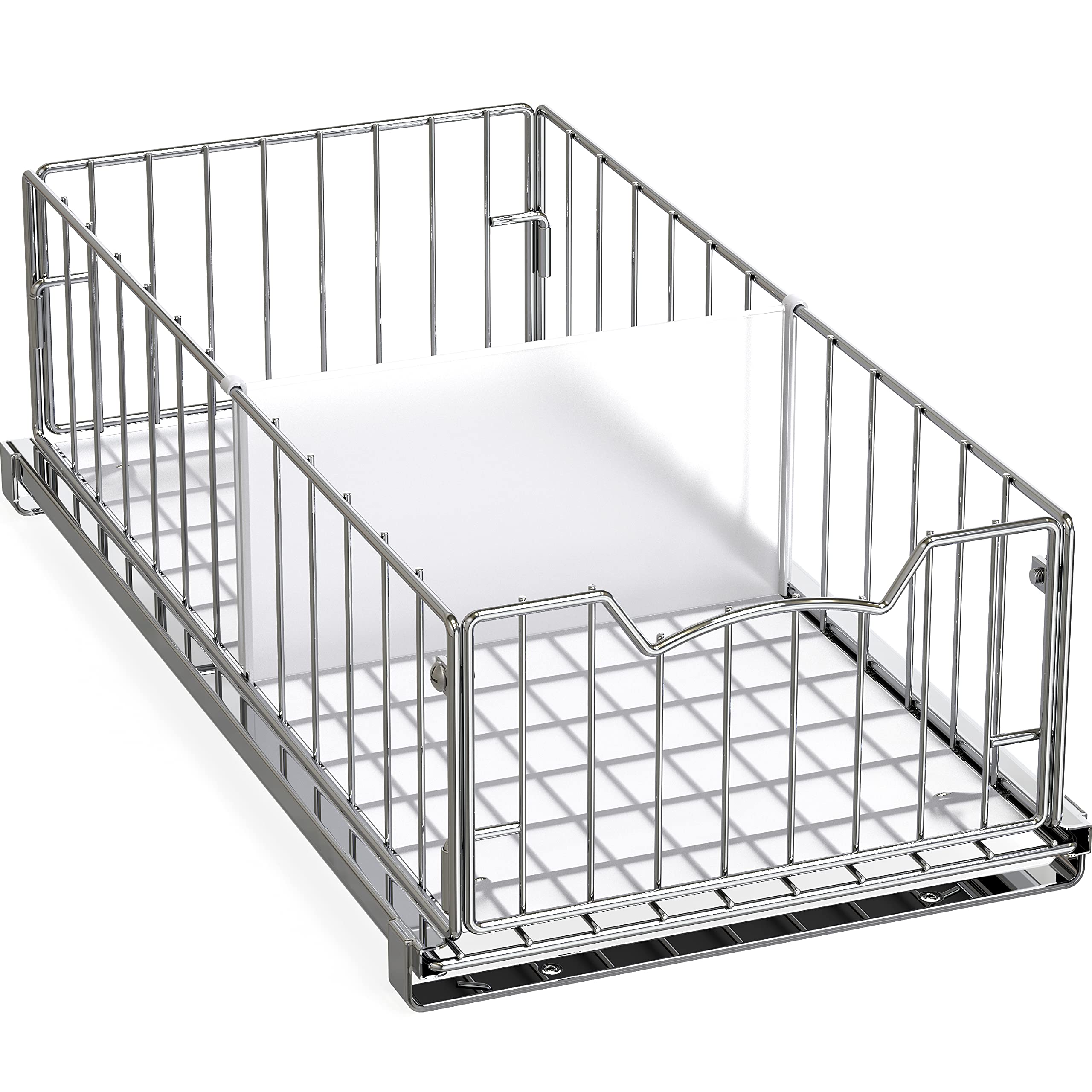 Simple Houseware Pull Out Cabinet Sliding Basket - Organizer for Kitchen, Bathroom & Pantry Storage | Easy Glide Drawer for Spices, Utensils & Cleaning Supplies