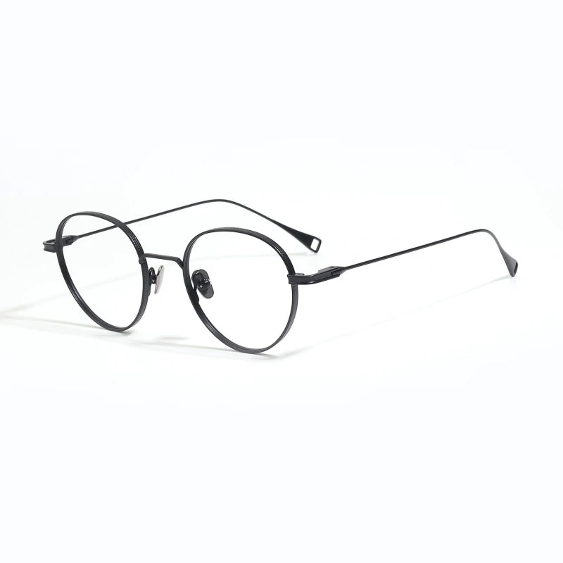 Premium Unisex Black Titanium Eyeglasses - Full Rim Oval Round Frame 49012 | Lightweight & Durable for Work, Reading & Fashion
