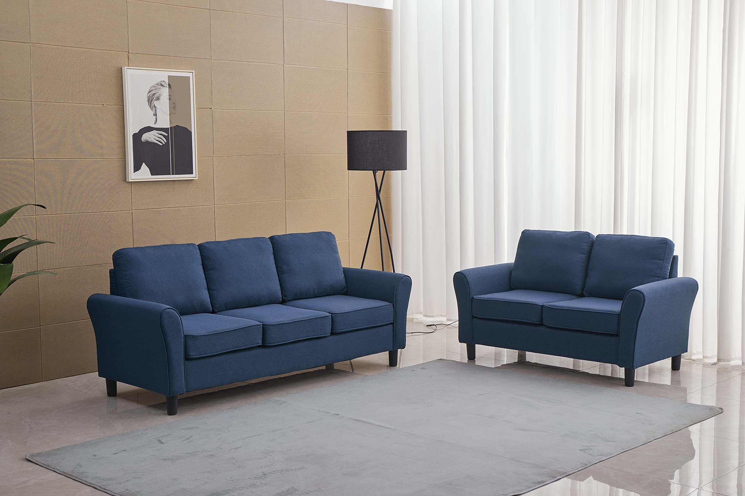 Modern Linen Loveseat Sofa - Comfortable Blue Couch for Living Room, Office & Bedroom - Perfect for Small Spaces, Apartments and Cozy Home Decor