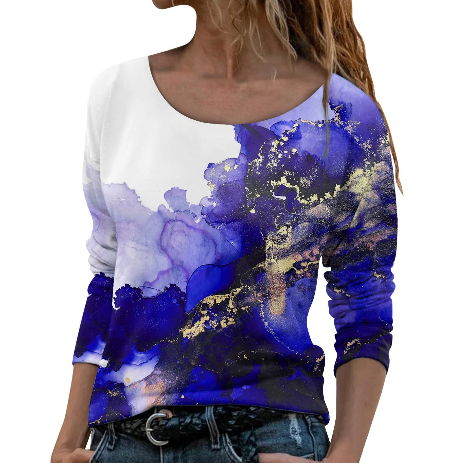 Women's Casual Long Sleeve Crew Neck Sweatshirt - Printed Fashion T-Shirt Top for Everyday Wear, Work & Outfits | Soft & Comfortable Ladies Shirt for Fall, Winter & Layering