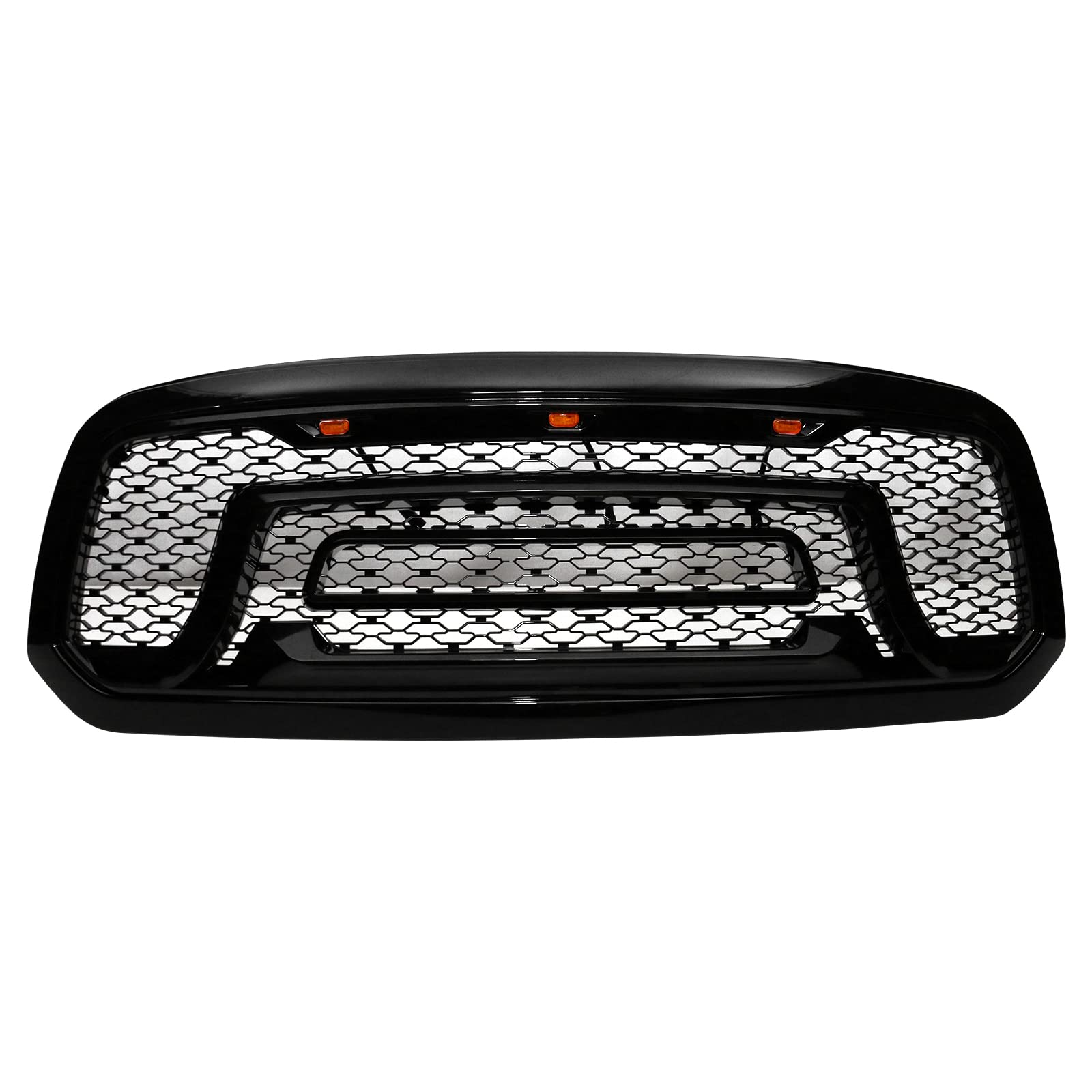 FREEMOTOR802 Gloss Black ABS Plastic Front Grill with LED Light - Compatible with 2013-2018 Ram 1500 & 2019-2024 Ram 1500 Classic - Upgrade Your Truck's Style for Off-Roading & Daily Driving