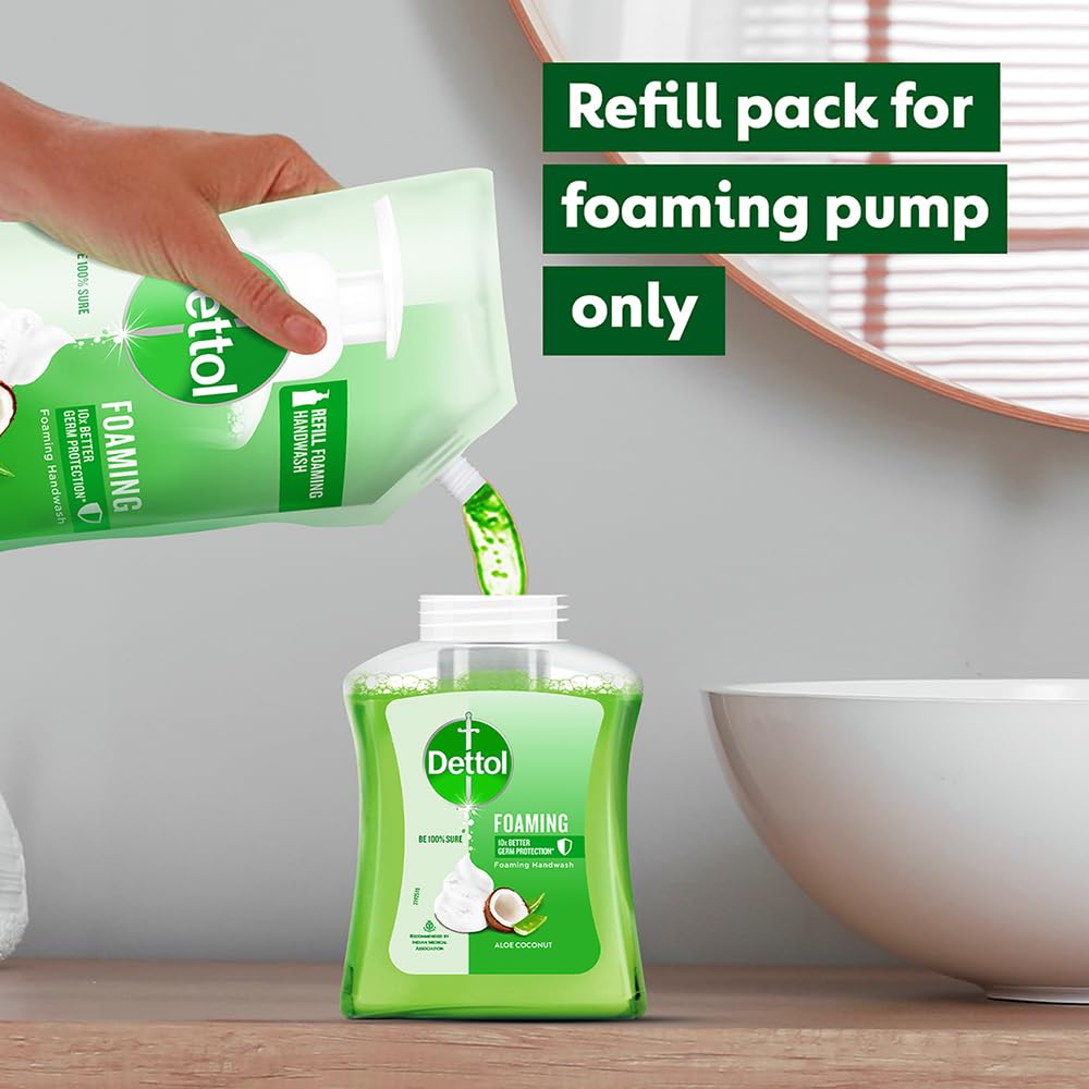 Dettol Foaming Hand Wash Refill Combo - Strawberry & Aloe Coconut (Pack of 2, 700ml Each) | Rich Lather, Moisturizing Formula, Gentle on Skin | Ideal for Home, Office & Travel Use