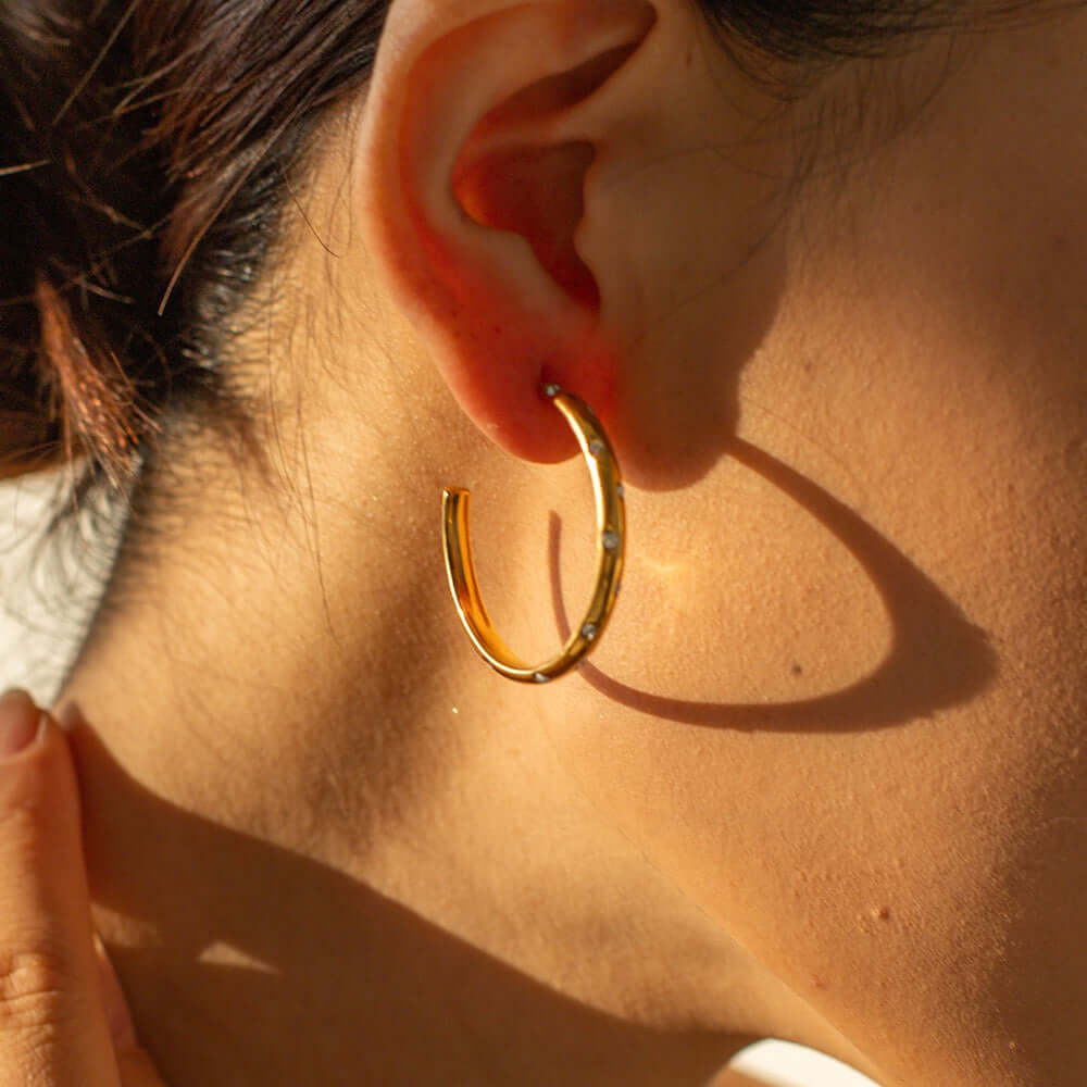 18K Gold Plated Minimalist Diamond C Hoop Earrings for Women - Elegant Dainty Jewelry Gift for Her | Perfect for Everyday Wear, Date Night & Special Occasions | JDE904