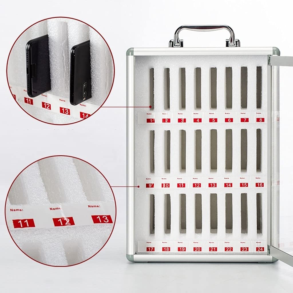 Multi-Cell Phone Storage Box with Lock - Wall Mount Transparent Mobile Phone Safe Deposit Cabinet for School, Office & Home (Silver, 60cm) - Perfect for Classrooms, Teacher Desks & Student Dorm Organization