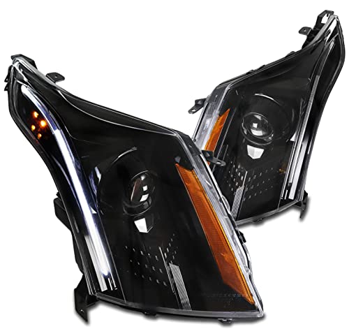 LED Switchback Signal Projector Headlights - Black Compatible with 2010-2016 Cadillac SRX | DRL Daytime Running Lights & Turn Signal | Upgrade for Night Driving & Safety