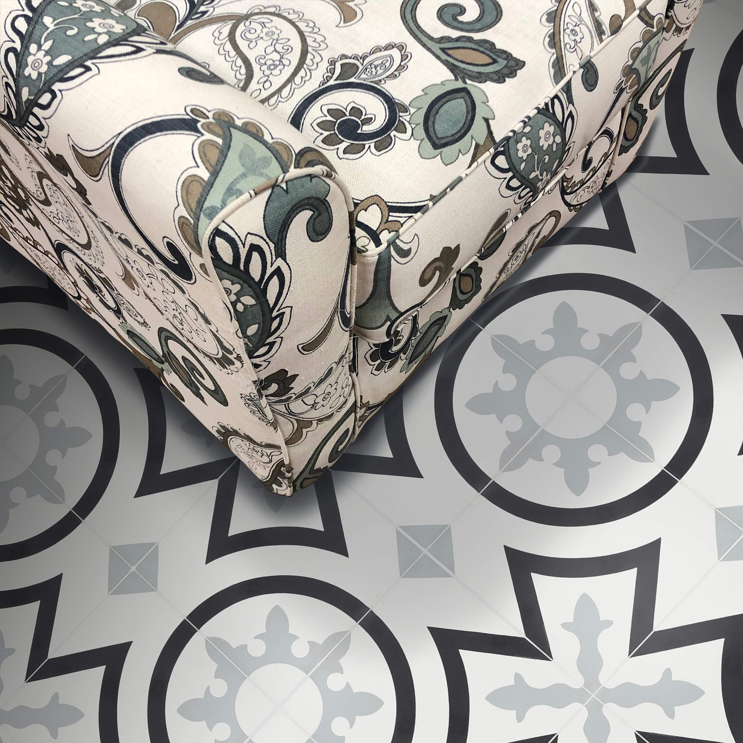 Handmade Moroccan Cement Tiles - Pack of 12 Black & Grey Mosaic Floor Tiles for Kitchen, Bathroom & Outdoor Patio Decor