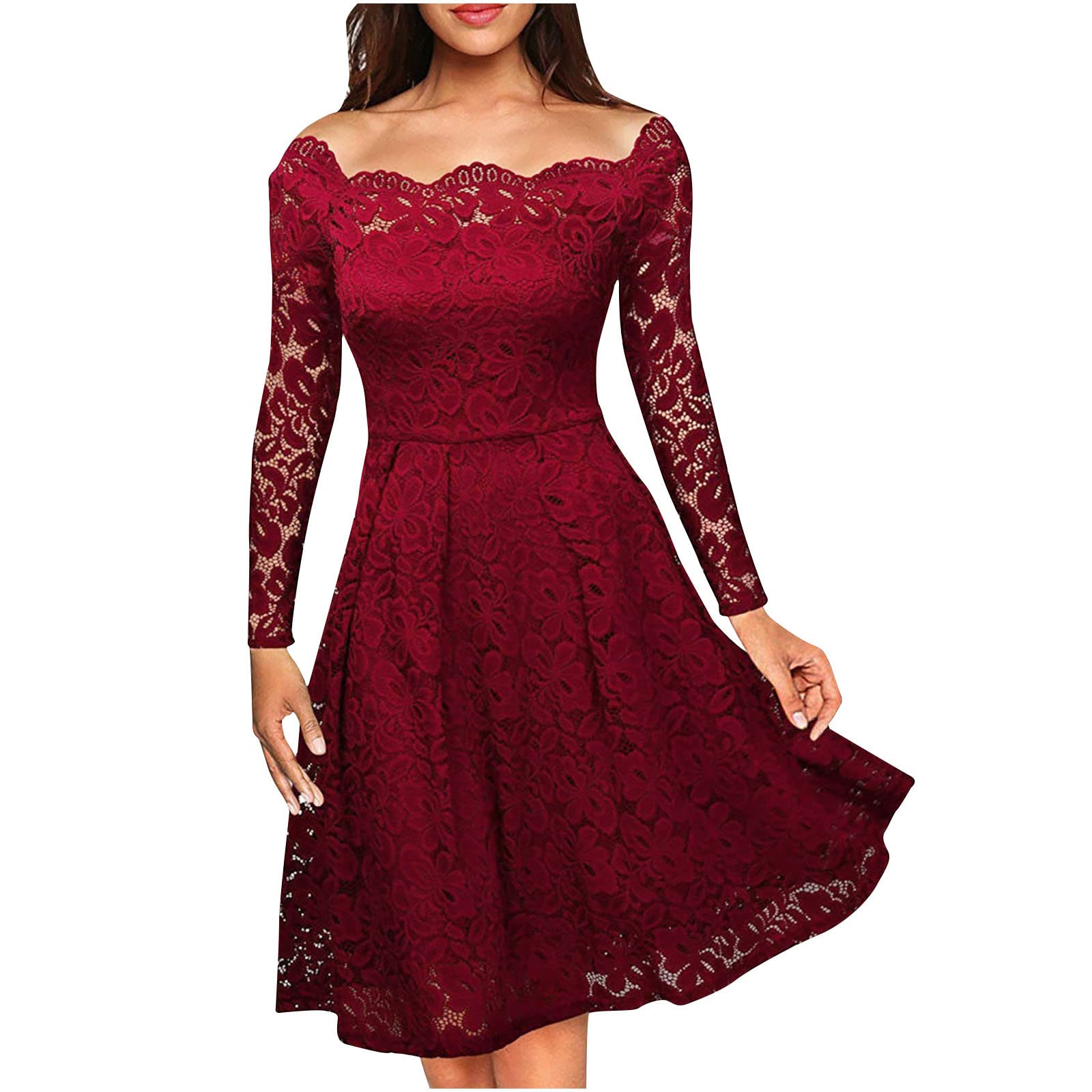 Women's Sexy Lace Sundress - Solid Color Beach Mini Dress with Long Sleeves | Summer Casual Wear for Vacations, Pool Parties & Date Nights