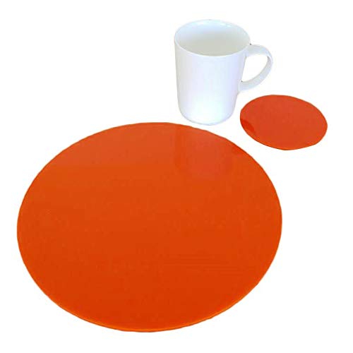 Round Placemat and Coaster Set - 4 Large Orange Placemats with 4 Matching Coasters - Perfect for Dining Table, Kitchen, and Party Decor