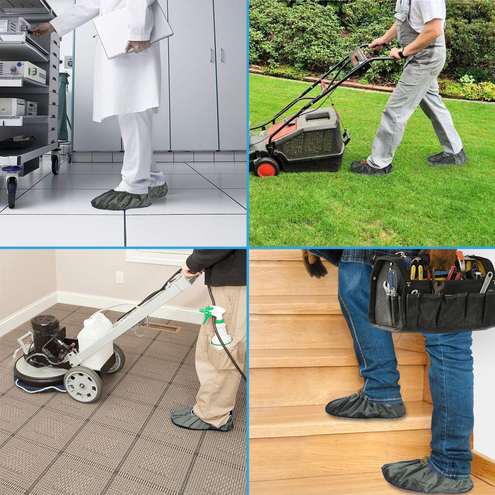 Waterproof Reusable Shoe Covers for Contractors - Non-Slip Washable Boot Protectors (2 Pairs, Large, Grey) - Keep Floors & Carpets Clean for Real Estate, Construction & Home Use