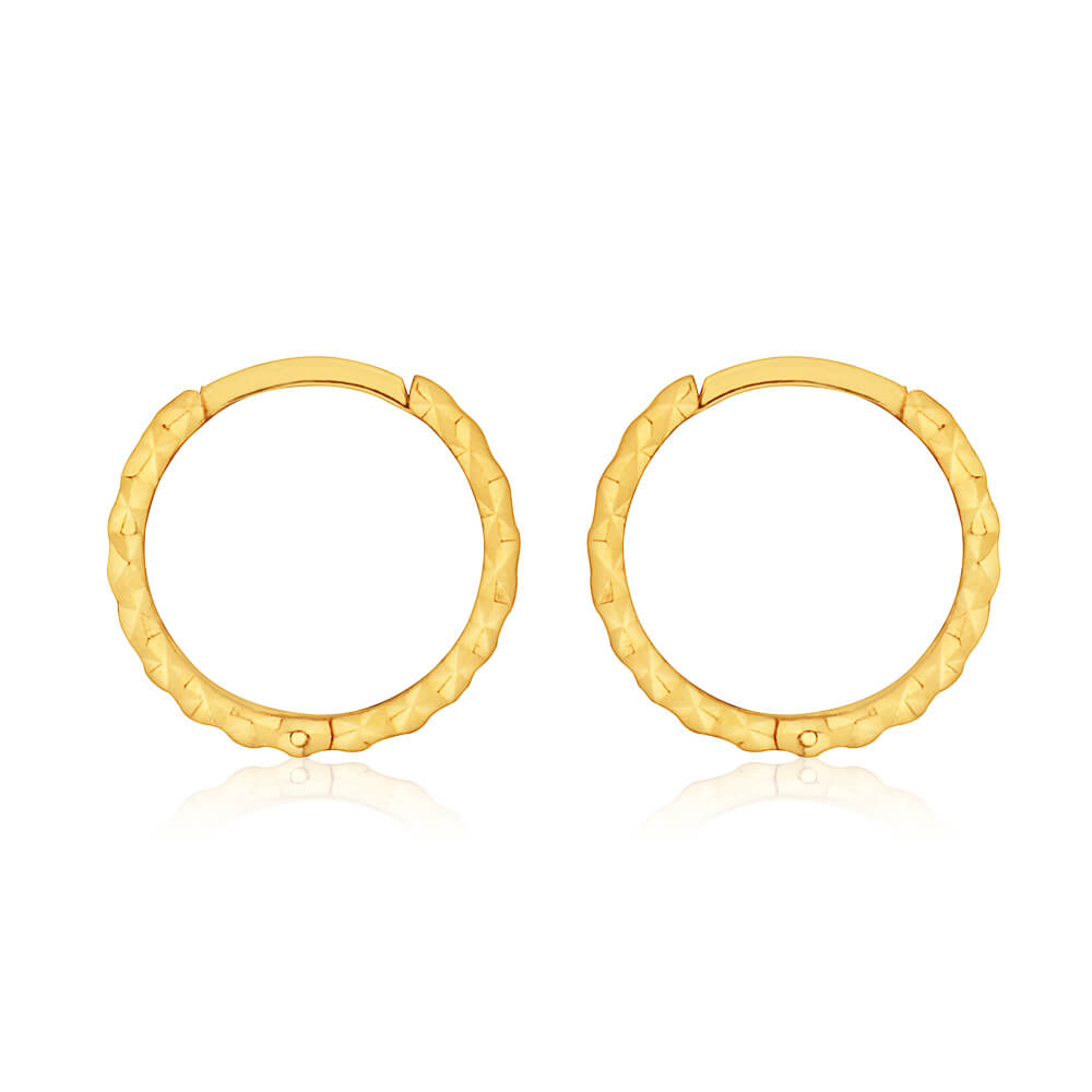 9ct Yellow Gold 8mm Dicut Hoop Earrings for Women - Classic Dainty Everyday Jewelry - Perfect for Work, Date Night & Special Occasions