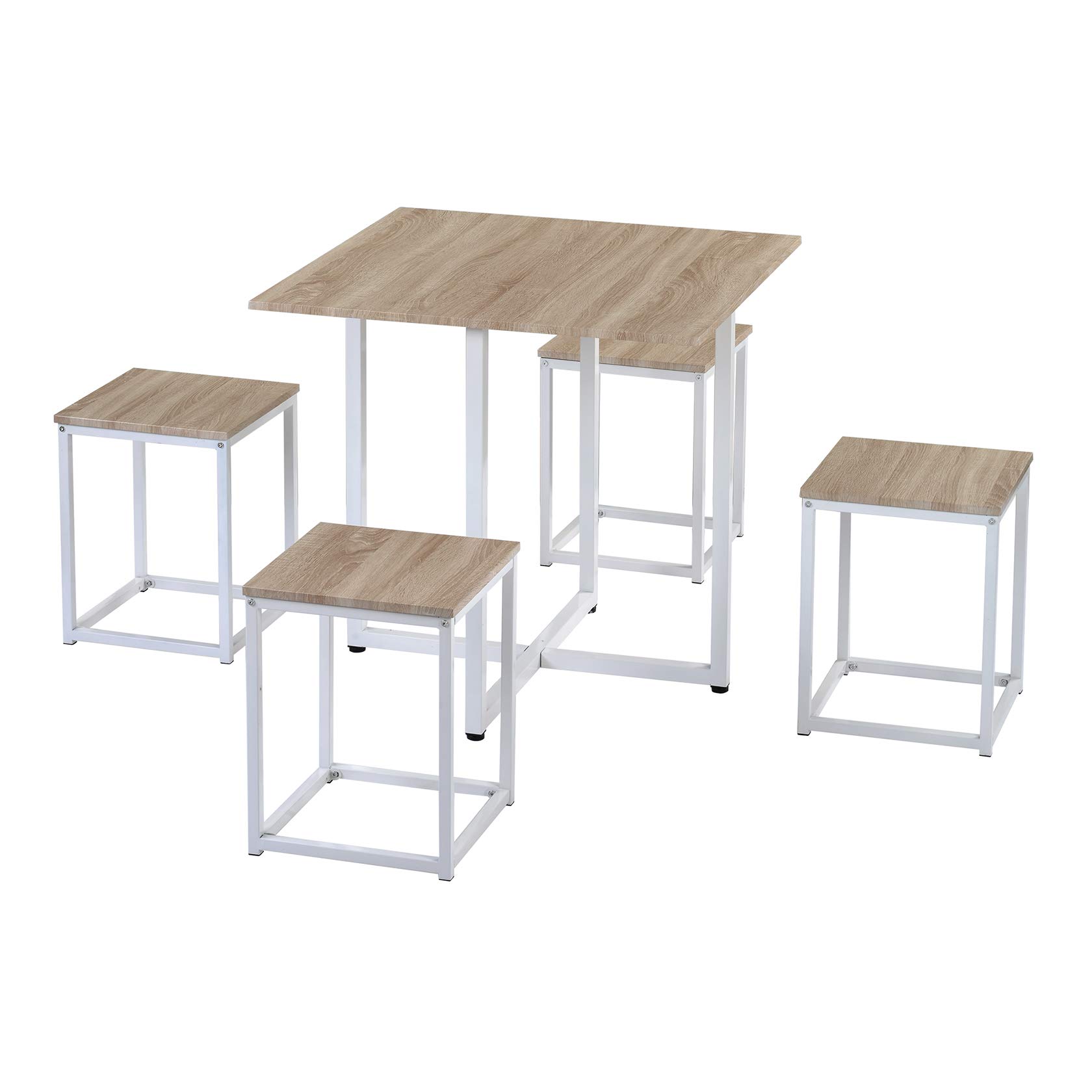 NYCSUOANI 5-Piece Wooden Round Dining Table Set with 4 Bar Stools - Space Saving Counter Height Kitchen & Bar Table for Small Spaces - Perfect for Apartments, Restaurants, and Outdoor Patio Dining