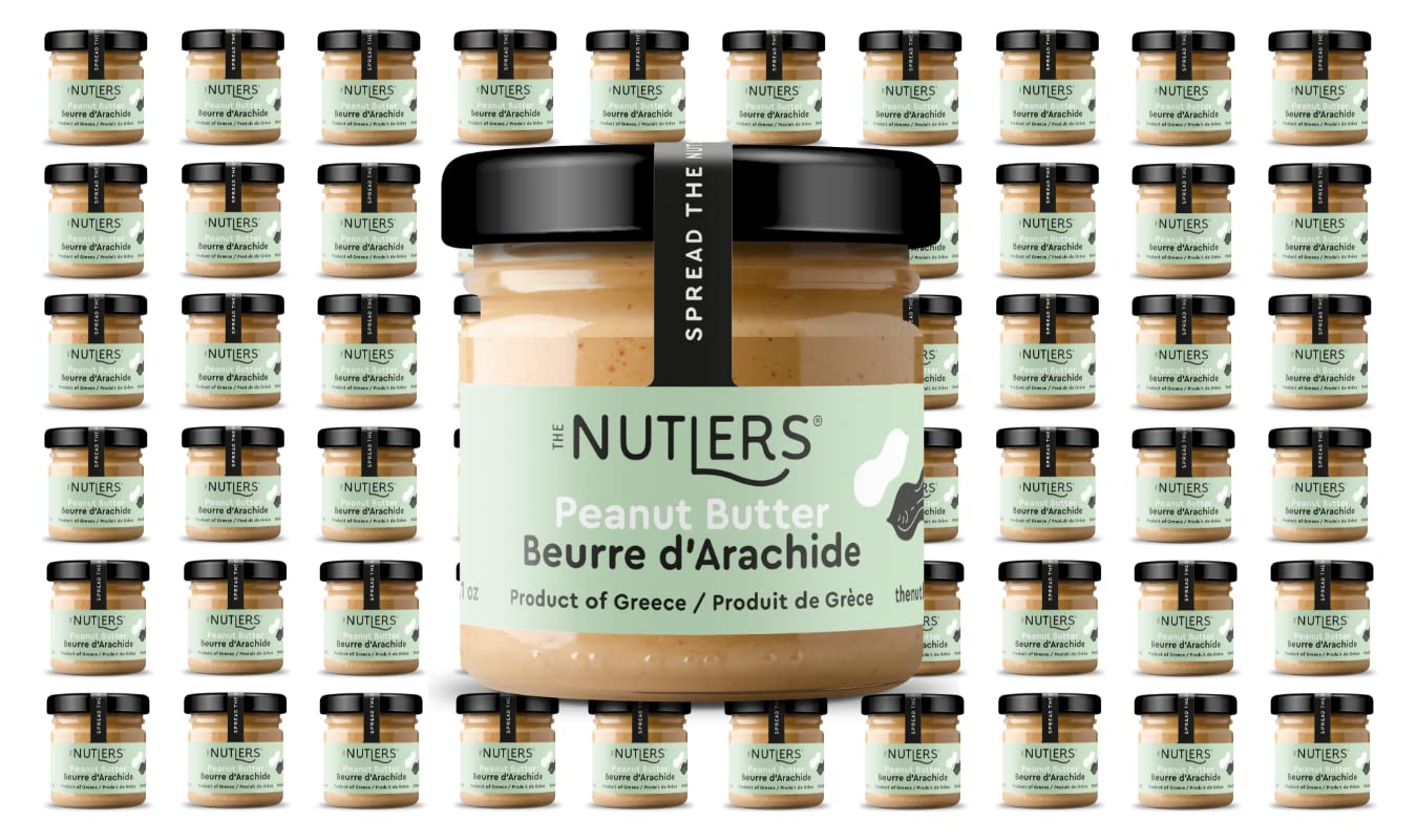 THE NUTLERS 100% Pure Natural Peanut Butter - 60 Pack (1.1 oz Single-Serve Jars) | Made with Greek Peanuts, No Salt, Sugar or Preservatives | Perfect for Healthy Snacks, Smoothies & On-the-Go Nutrition