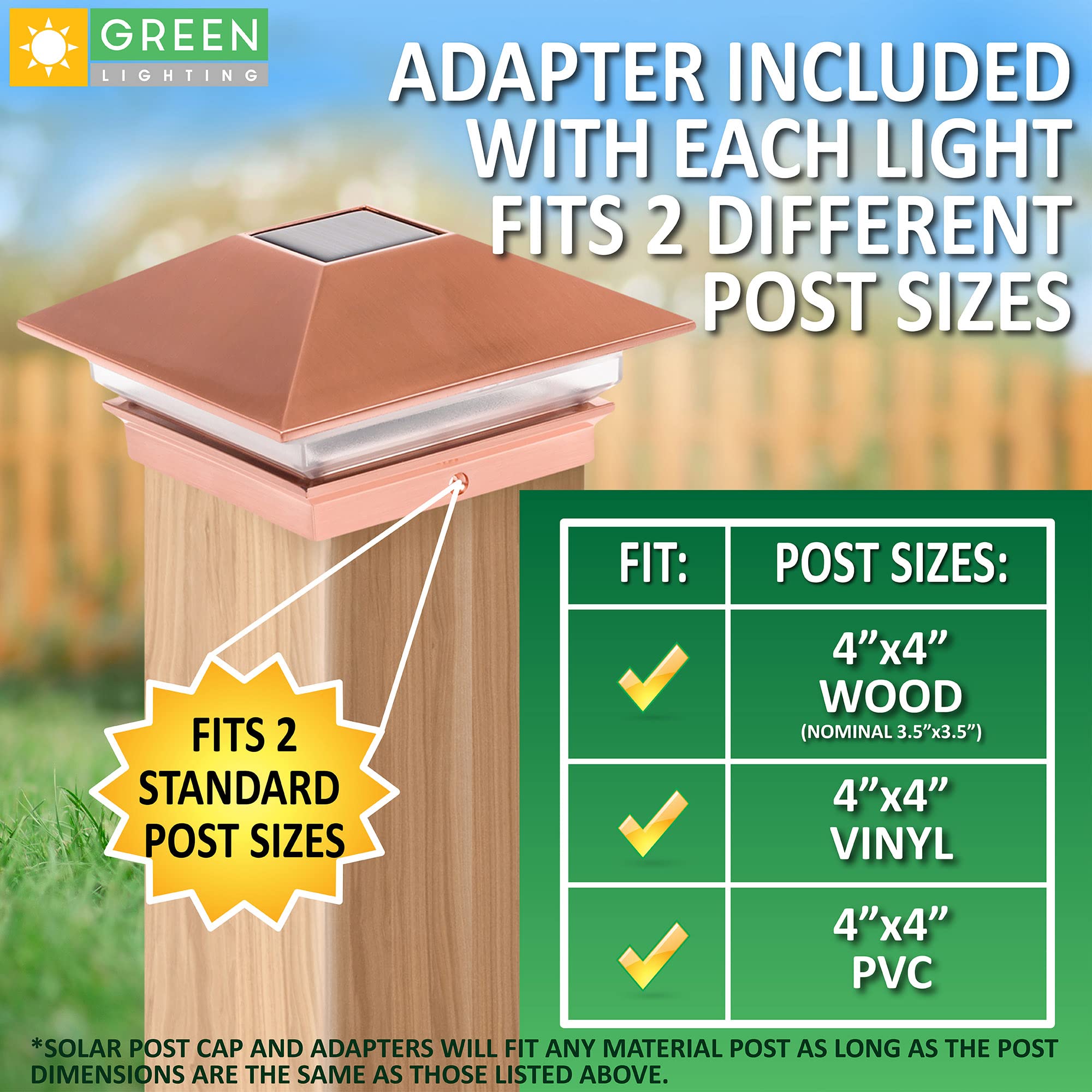 GreenLighting 12 Pack Solar LED Post Cap Lights - Slim Design for 4x4 Wood & PVC/Vinyl Posts (Copper) | Outdoor Pathway, Garden, Deck & Fence Lighting