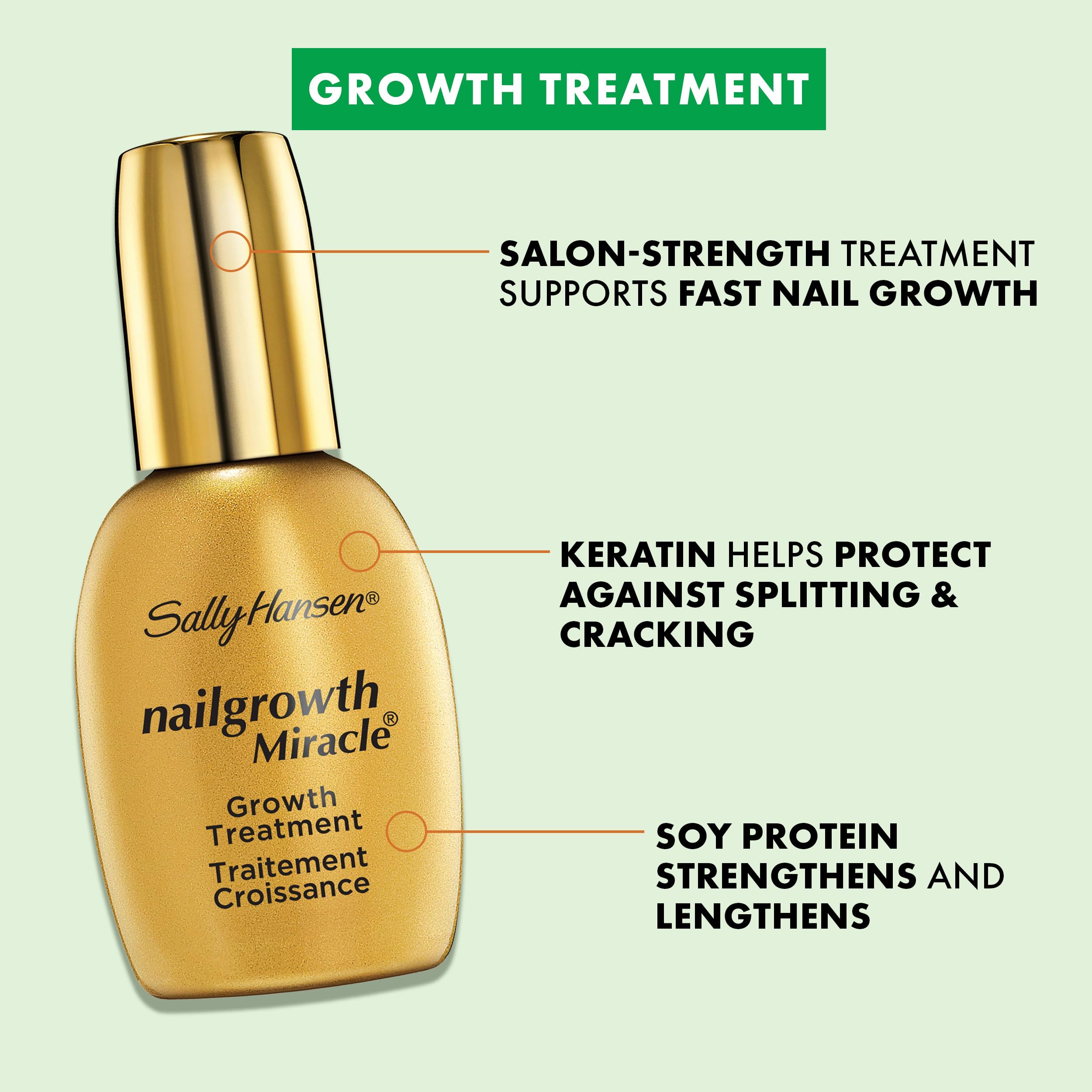 Sally Hansen Miracle Growth Nail Treatment - 13.3ml Nail Strengthener & Growth Serum for Stronger, Healthier Nails | Perfect for Brittle Nails & Nail Care Routine