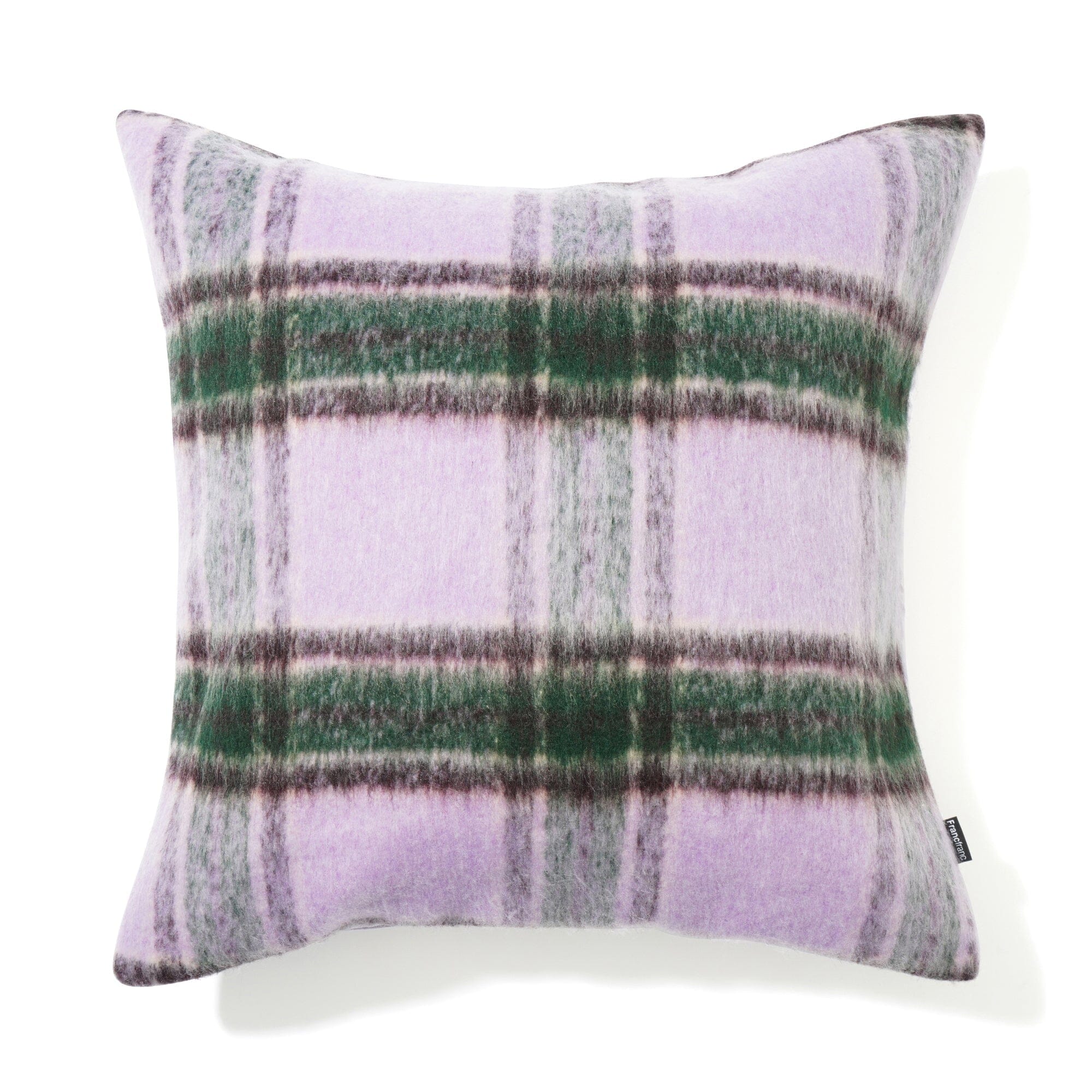 Soft Mohair-Like Checkered Cushion Cover 18x18 Inches Purple and Green - Perfect for Sofa, Bed, and Home Decor
