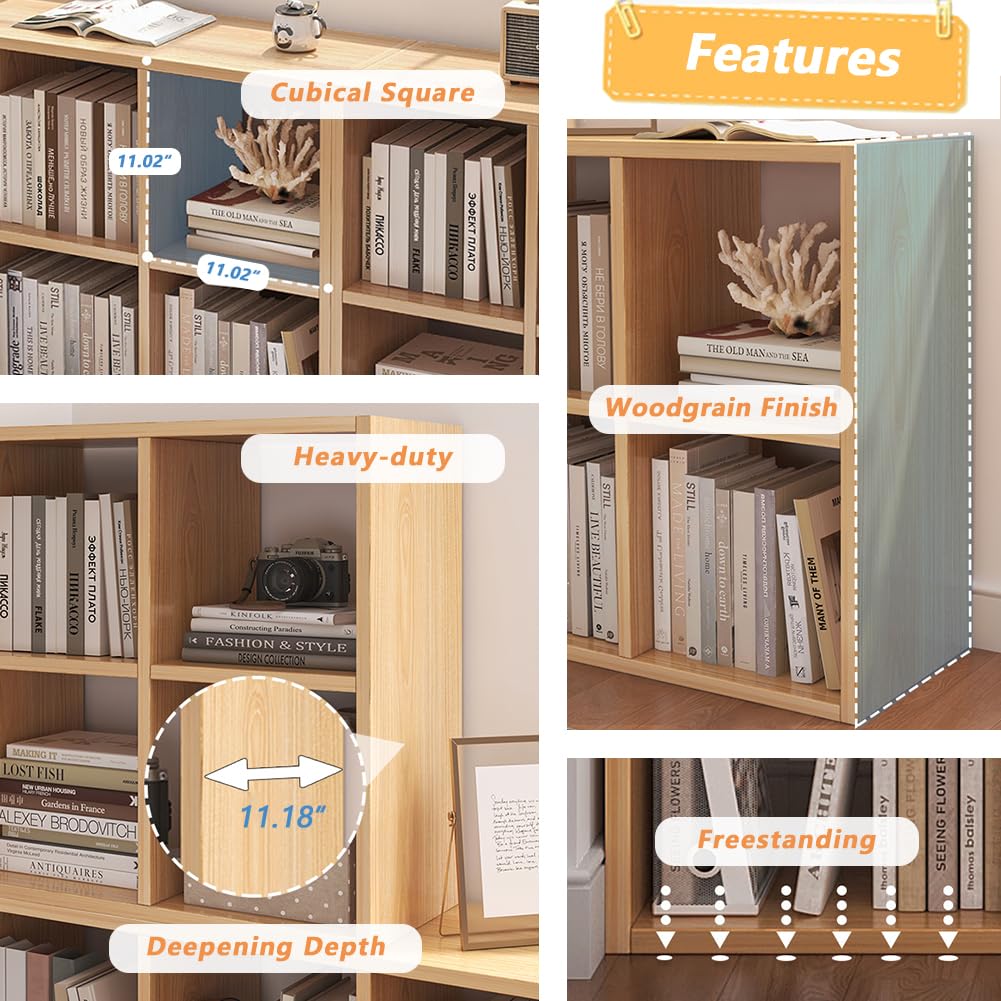 8 Cube Organizer Bookcase with Fabric Storage Bins - Open Shelf Bookcase with Simple Compartments for Home Office, Living Room & Bedroom Storage - White