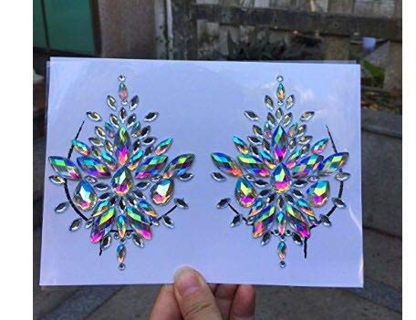 Mermaid Breast Gems - Glitter Body Jewels for Rave & Festival | Rhinestone Face & Body Jewelry | Stick-On Crystal Tattoos | Nipple & Chest Crystals | Bindi Stickers (1 Set) - Perfect for EDM Festivals, Pool Parties & Body Art