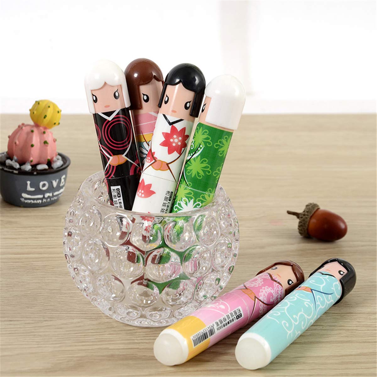 Japanese Kimono Doll Fashion Gel Pens - 6 Pack Cute Cartoon Ballpoint Pens for Creative Writing, School & Office Supplies | Perfect for Journaling, Note Taking & Gift Giving