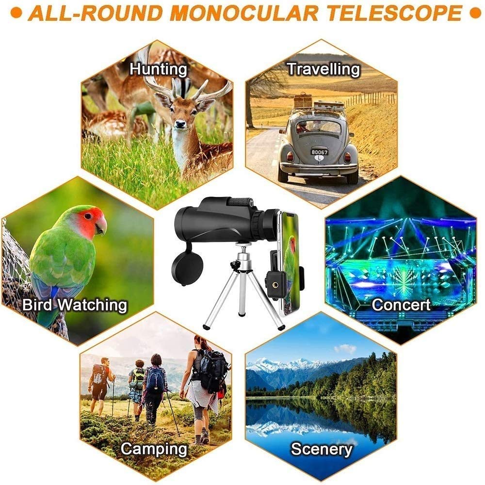 40×60 High Power Monocular Telescope - Waterproof & Fogproof HD Zoom Scope with Adjustable Tripod for Bird Watching, Hunting, Hiking, Camping & Outdoor Adventures - Perfect for Smartphone Photography & Nature Exploration
