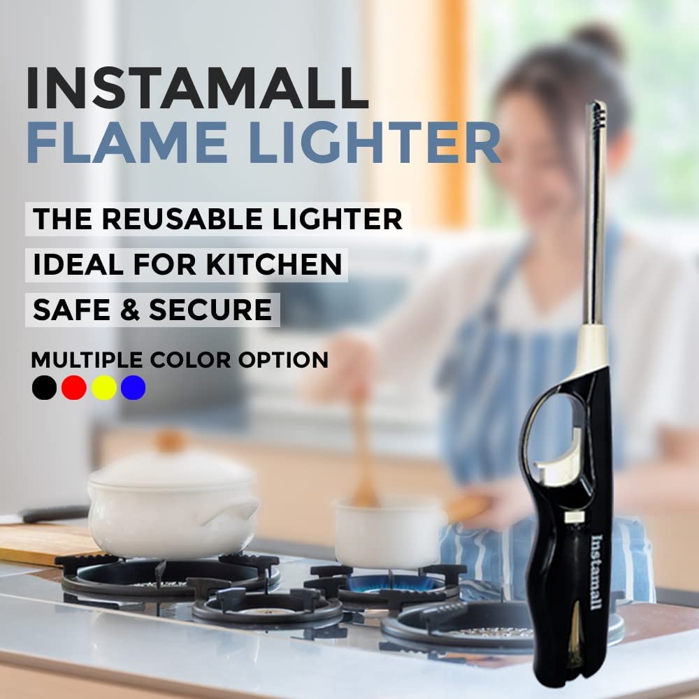 SevanAmaze Refillable Adjustable Flame Lighter - Black ABS Plastic Lighter for Kitchen Stove, BBQ, Candles, Fireplace & Outdoor Camping (Pack of 1) - Perfect for Home, Restaurant & Travel Use