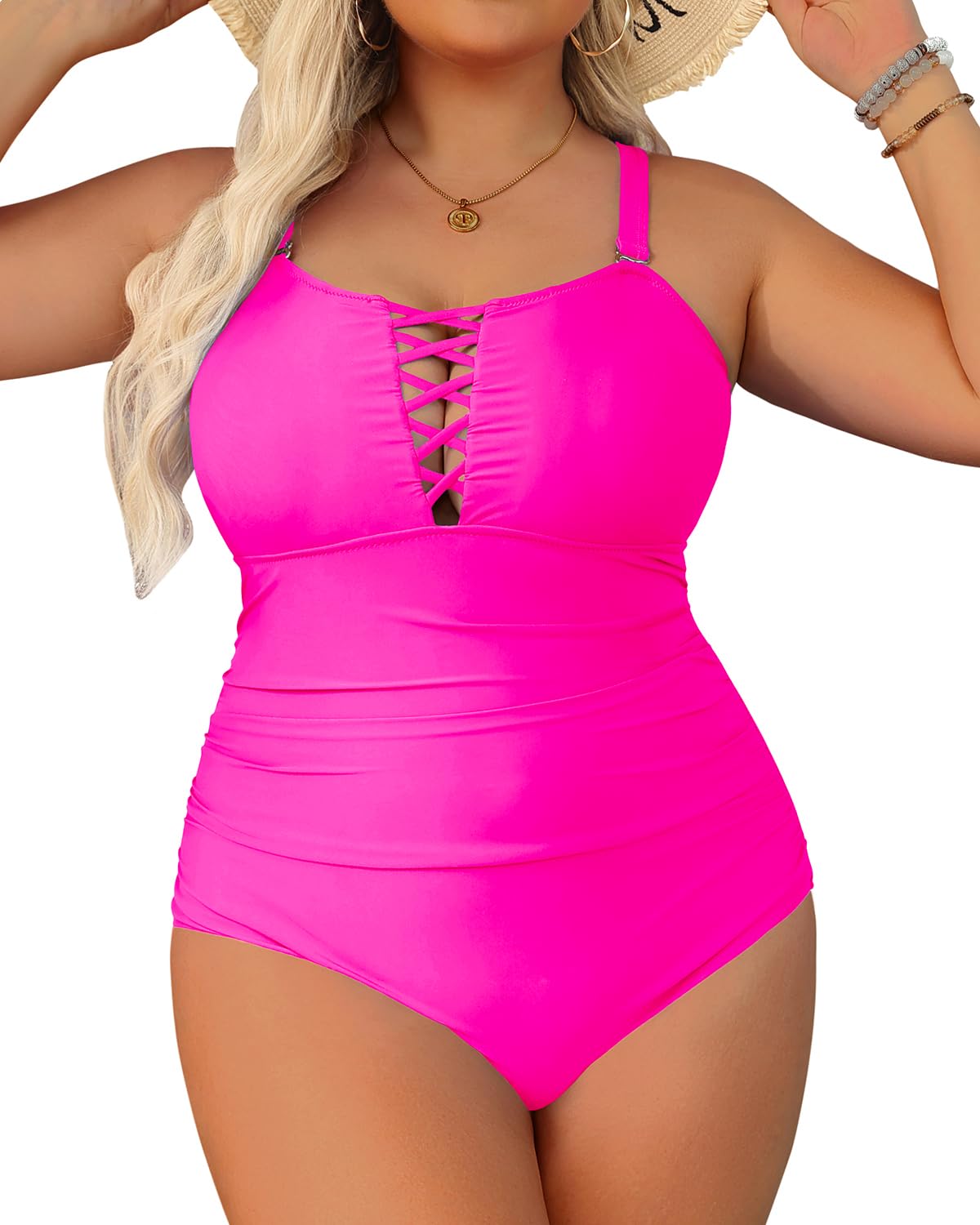 Yonique Women's Plus Size One Piece Swimsuit - Tummy Control Vintage Bathing Suit for Women | Beach, Pool & Vacation Swimwear