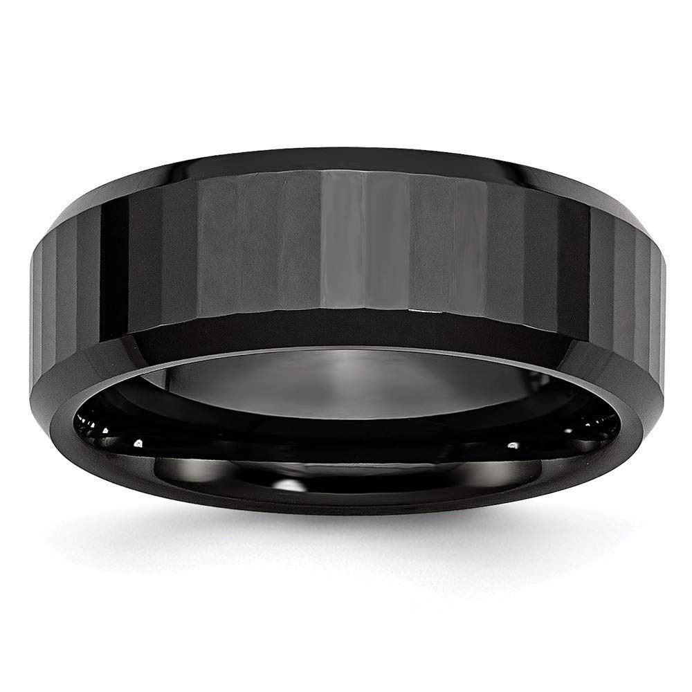 Black Ceramic Faceted Polished Band Ring for Women - Sizes 4-13 (4mm, 6mm, 7.5mm, 8mm Widths) - Elegant Jewelry Gift for Anniversary, Birthday, Wedding & Everyday Wear
