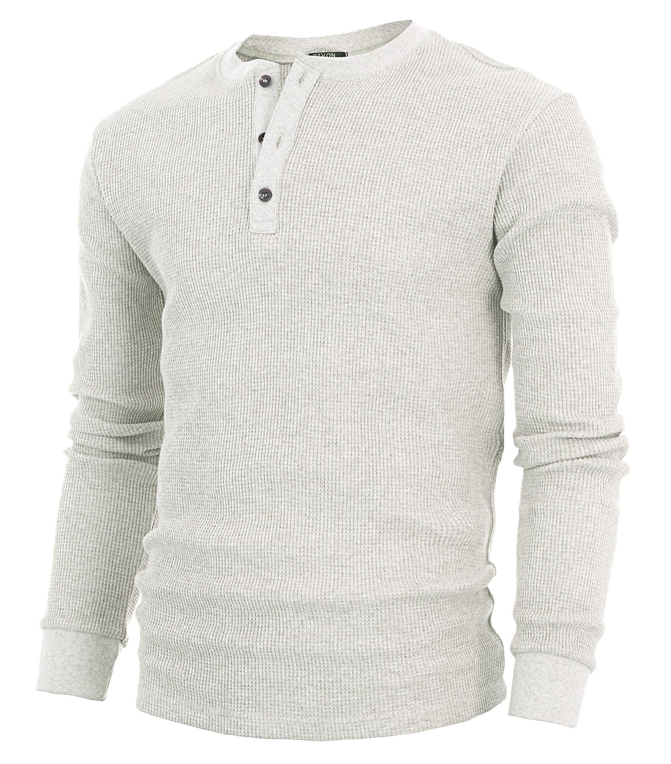 GIVON Men's Slim Fit Casual Lightweight Waffle Henley Shirt - Breathable Long Sleeve Button-Up Top for Everyday Wear, Work & Outdoor Activities