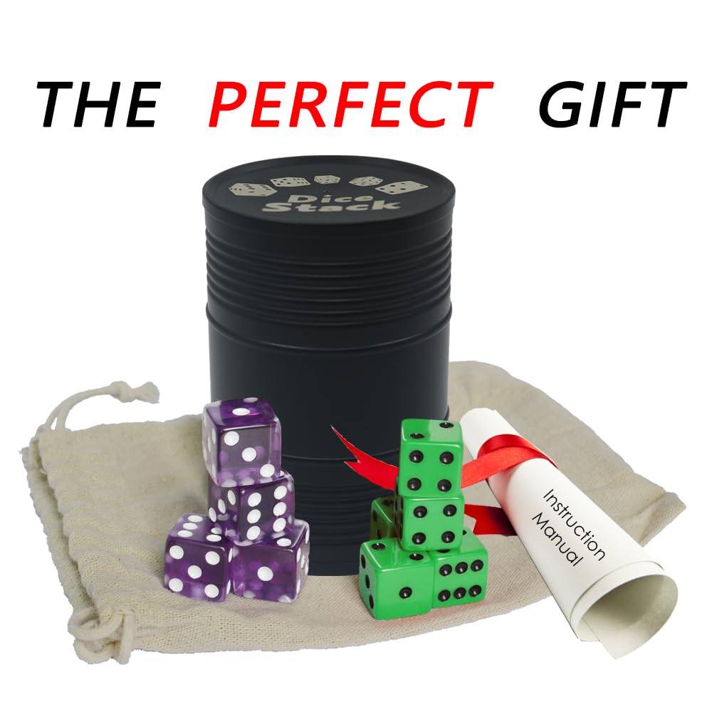 Graduation Gift Dice Stacking Cup Set - 4 Purple 19mm & 5 Green 18mm Standard 6-Sided Dice with Storage Bag & Magic Tricks Guide - Perfect for Board Games, Parties, and Magic Shows