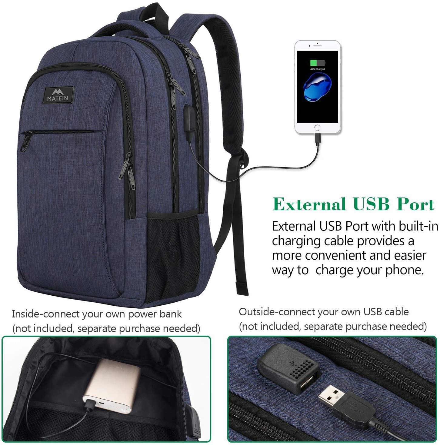 Matein Slim Laptop Backpack for Men & Women - Lightweight Travel Backpack with 15.6