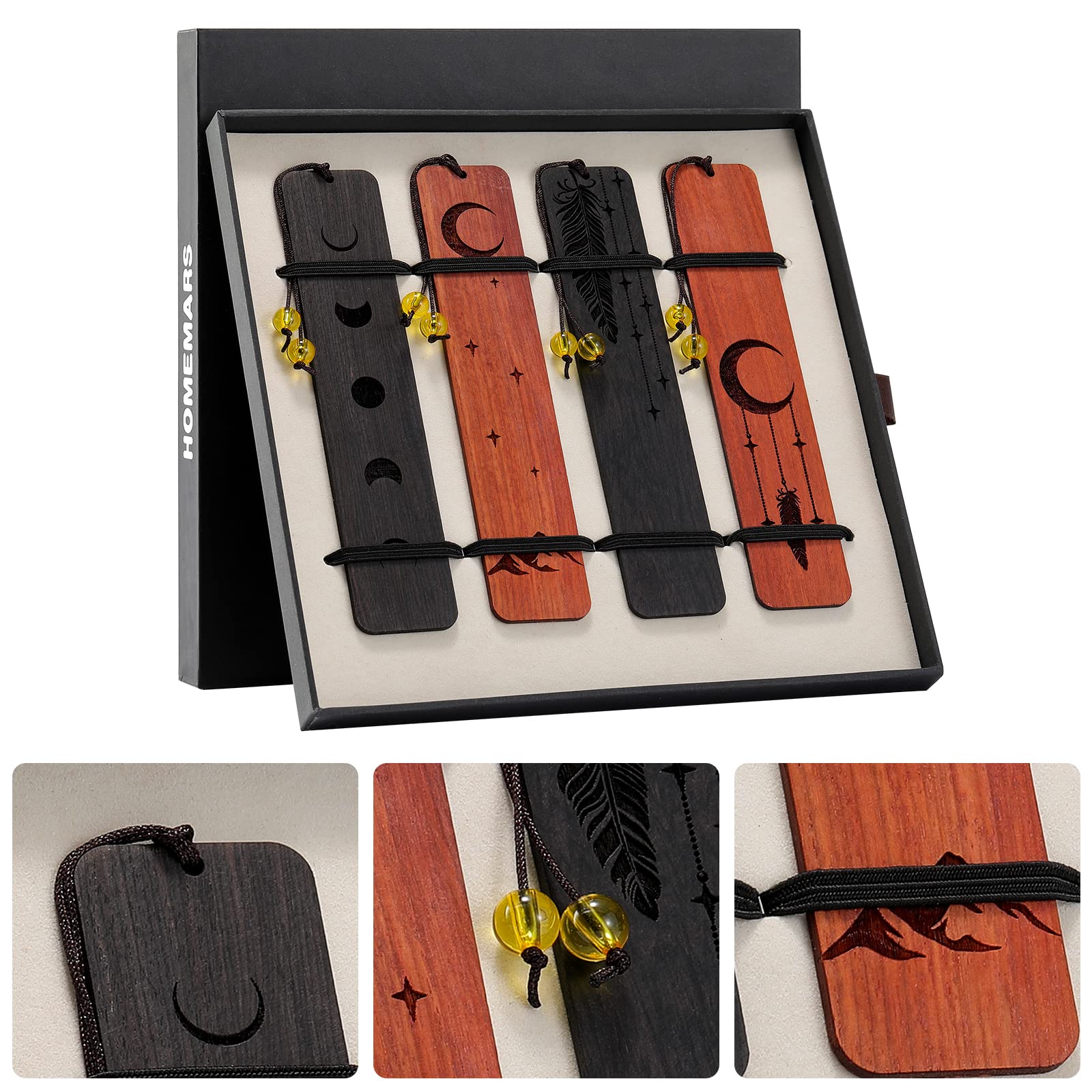 Handmade Wooden Bookmarks Set of 4 - Unique Graduation Gifts, Teacher Appreciation, Retirement & Holiday Presents for Book Lovers - Perfect for Reading, Mother's Day & Christmas Gifts