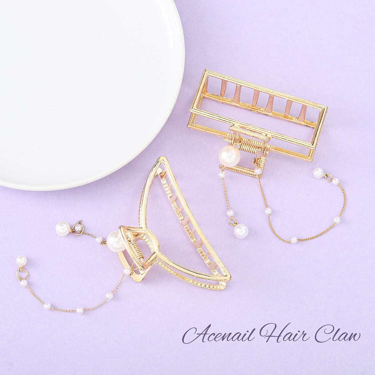 Acenail Large Metal Hair Clips with Pearl Tassel - Hollow Hair Claw Clips for Half Bun - Stylish Hair Accessories for Women & Girls (Pack of 1) - Perfect for Thick or Thin Hair, Everyday Wear & Special Occasions