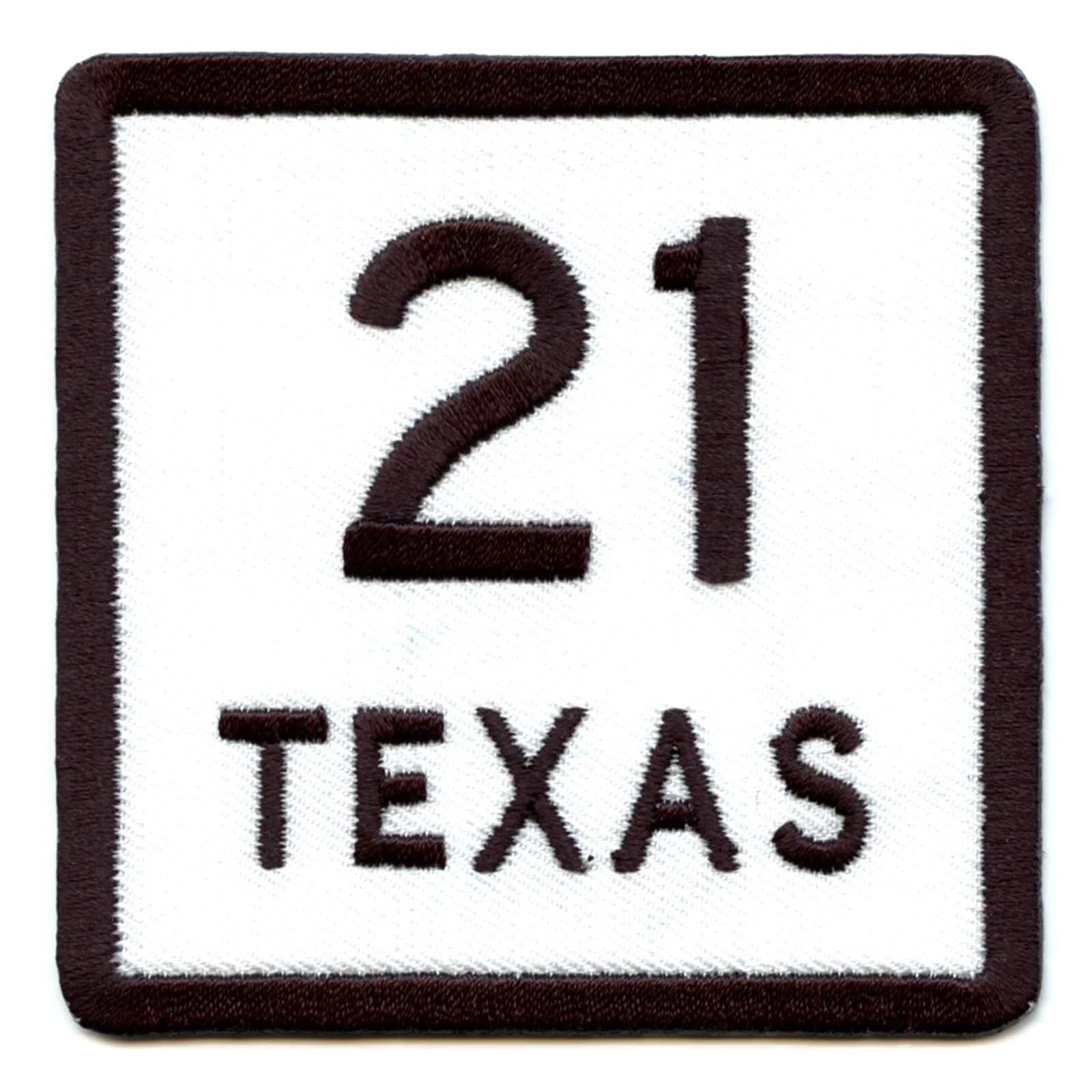 Texas Highway 21 Patch - Embroidered Iron-On Street Sign Logo for Jackets, Hats & Bags - Perfect for Road Trip Enthusiasts & Travel Souvenirs
