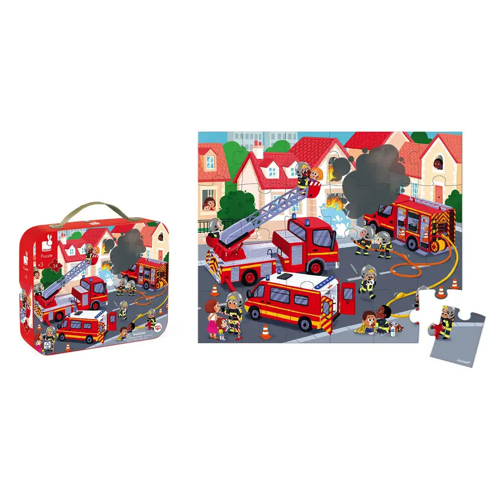 Janod Firemen Jigsaw Puzzle for Kids - 35-Piece Educational Toy for Boys & Girls - Perfect for Family Game Night & Learning Activities