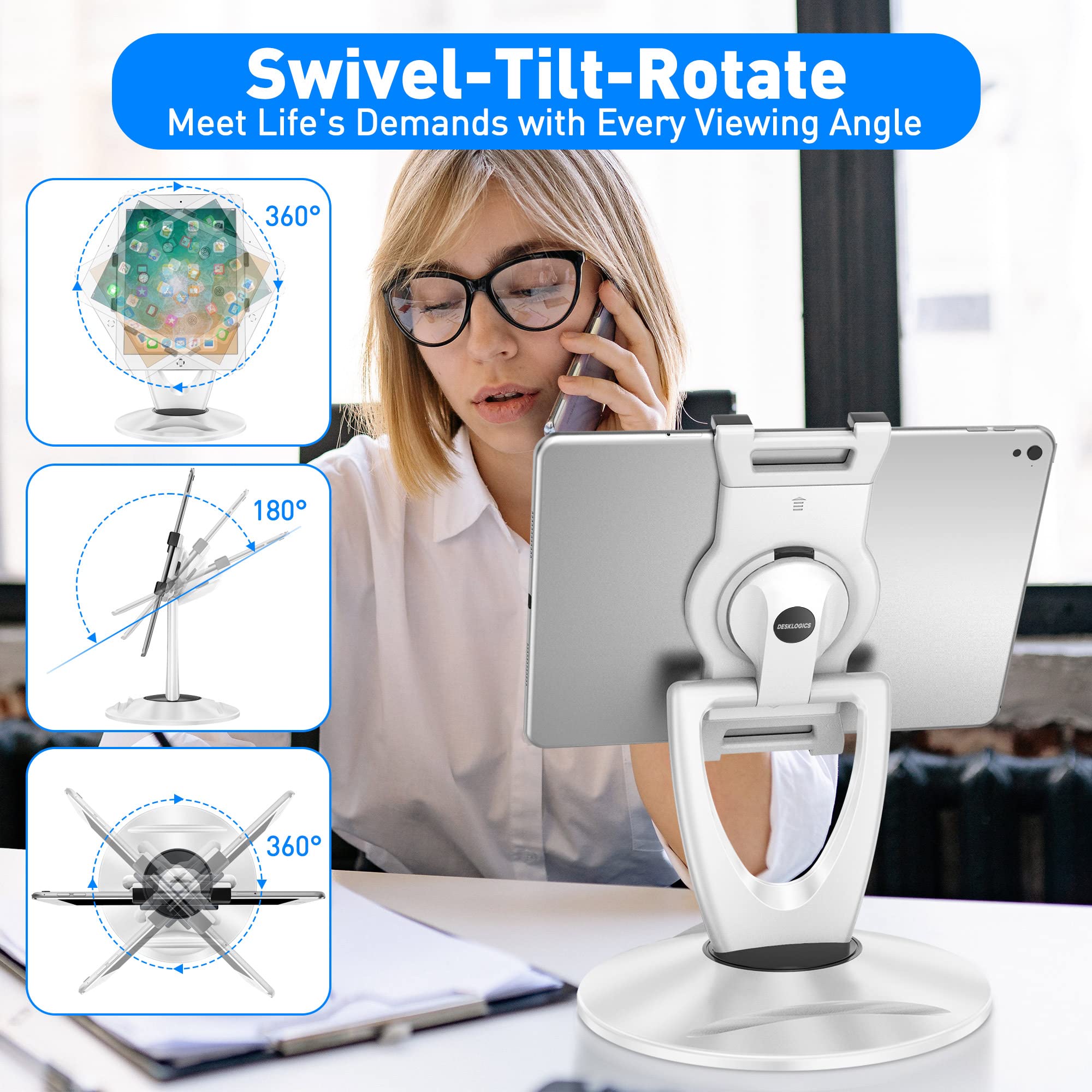 Adjustable Tablet Stand for Desk & Clear Acrylic Monitor Riser - TS-8W + MS-2 Set | Perfect for Home Office, Workstation & Digital Art Studio