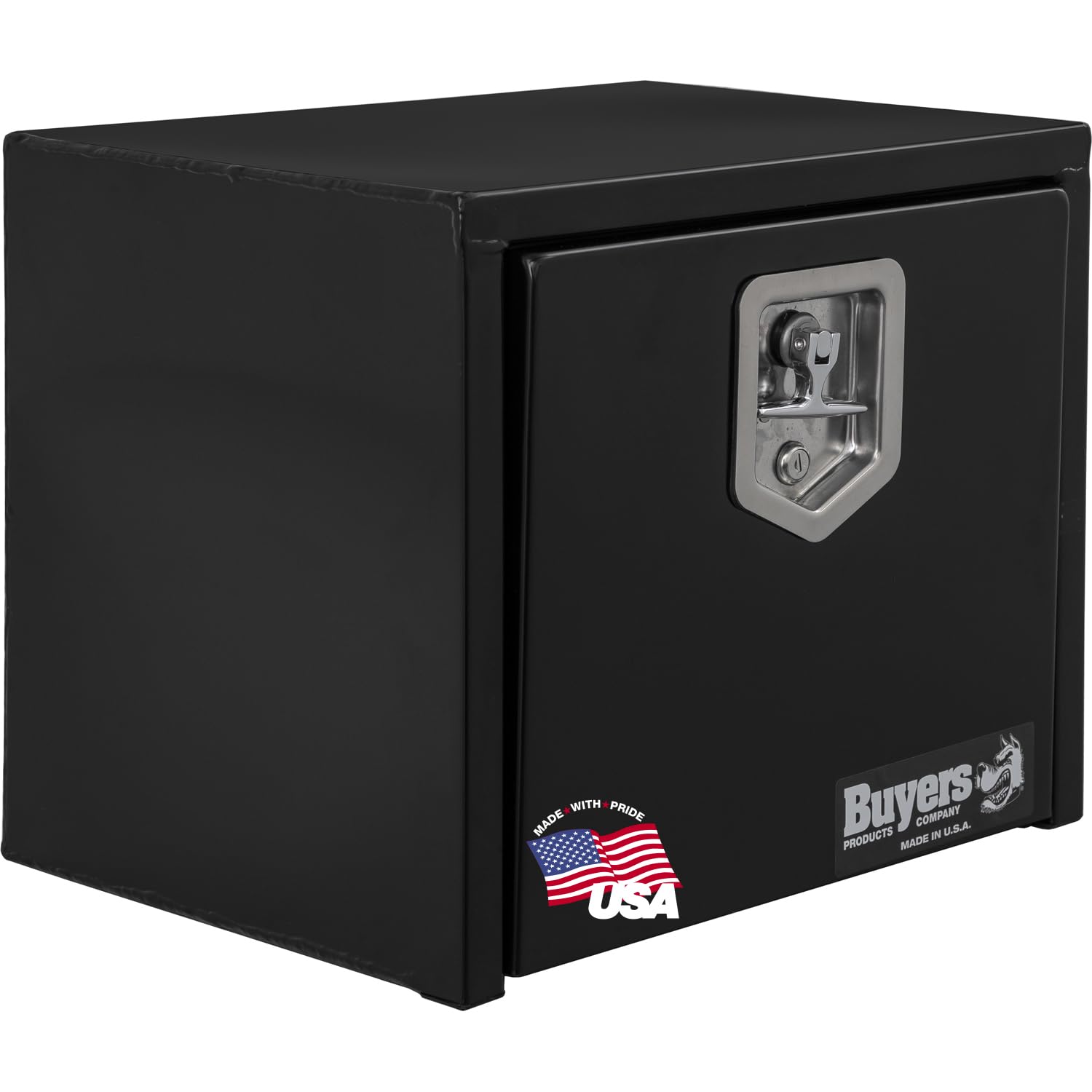 Black Steel Underbody Truck Tool Box with Lockable T-Handle Latch - 15 x 13 x 18 Inch Heavy Duty Storage Box for Pickup Truck Bed - Made in USA - Secure Storage for Tools, Equipment & Work Gear
