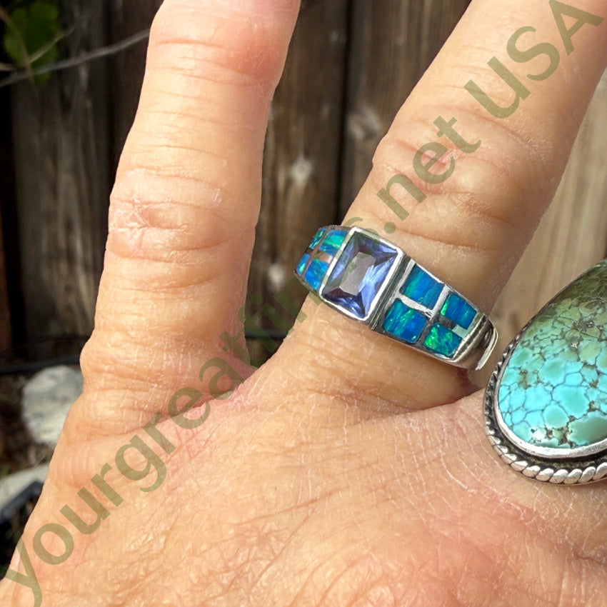 14K Sterling Silver Tanzanite & Opal Ring - Size 8 for Women | Elegant Birthstone Jewelry for Anniversary, Engagement & Special Occasions