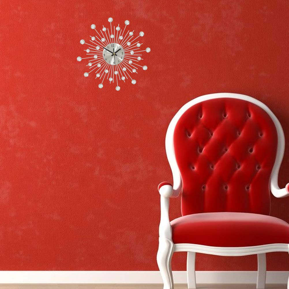 Amosfun Modern Rhinestone Wall Clock - Silent Metal Wall Decor for Living Room, Bedroom, Office - Elegant Home & Office Decoration for Stylish Interiors